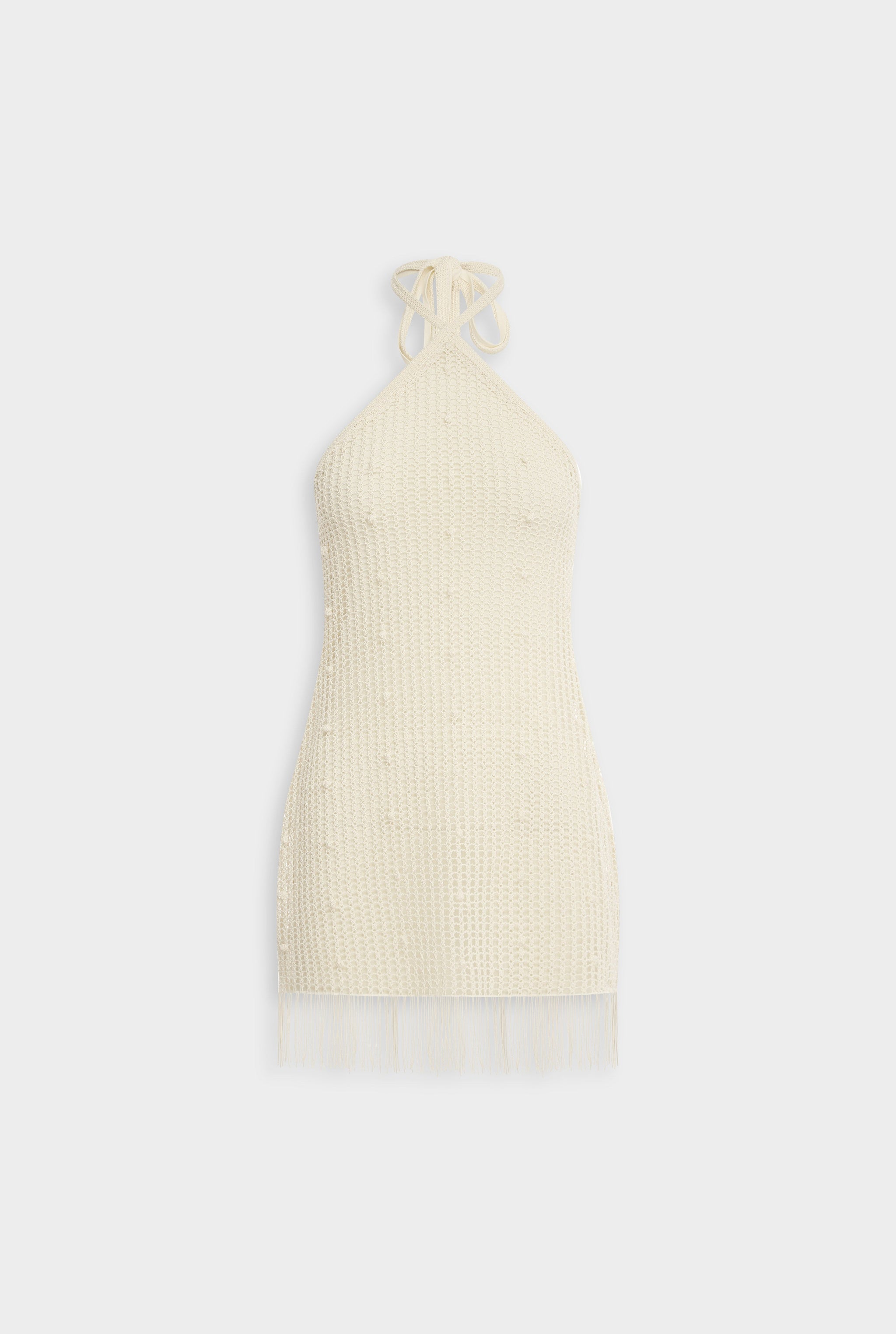 Womens Womens Cord Crochet Halter Mini Dress Off White