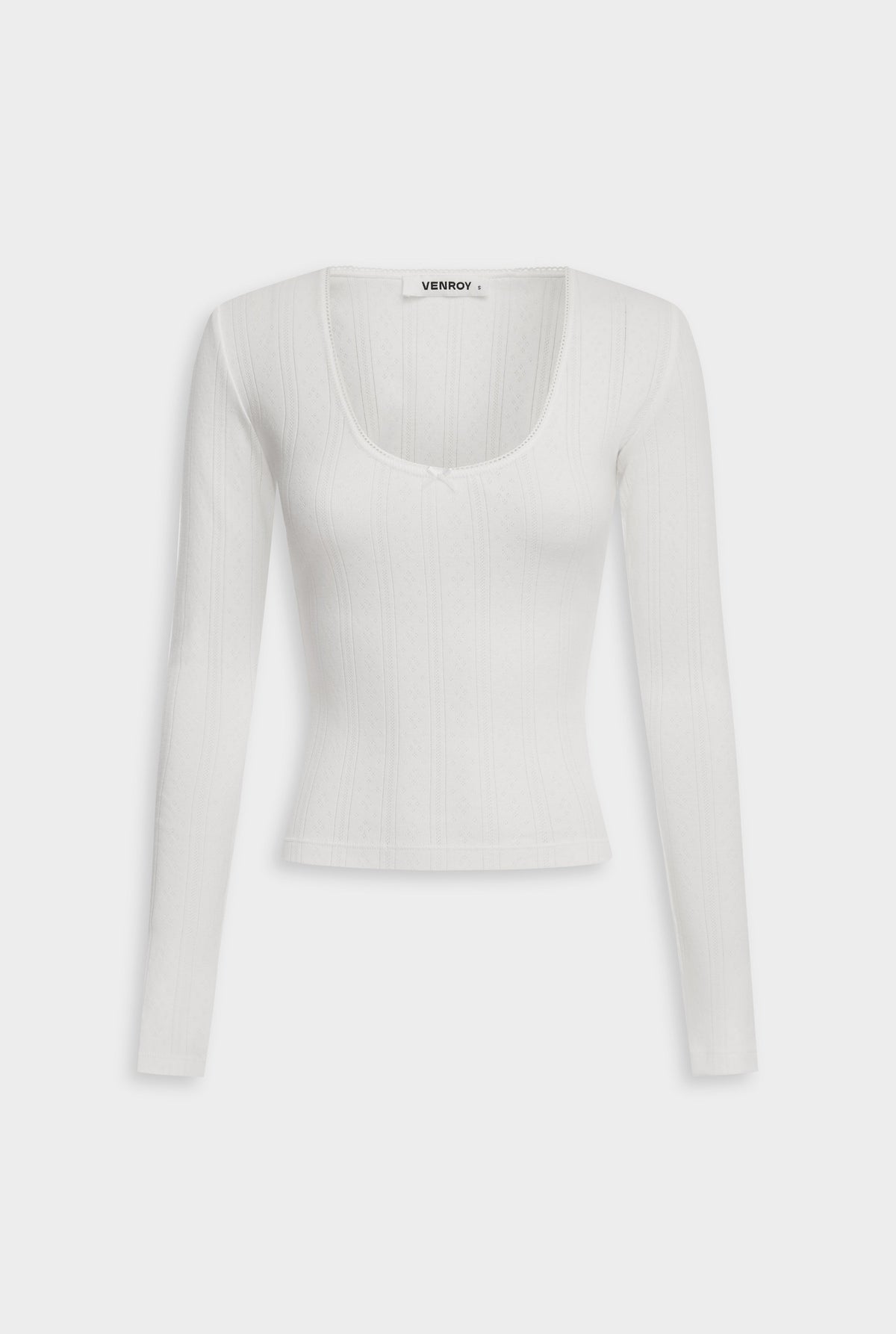 Cotton Pointelle Long Sleeve Top - White