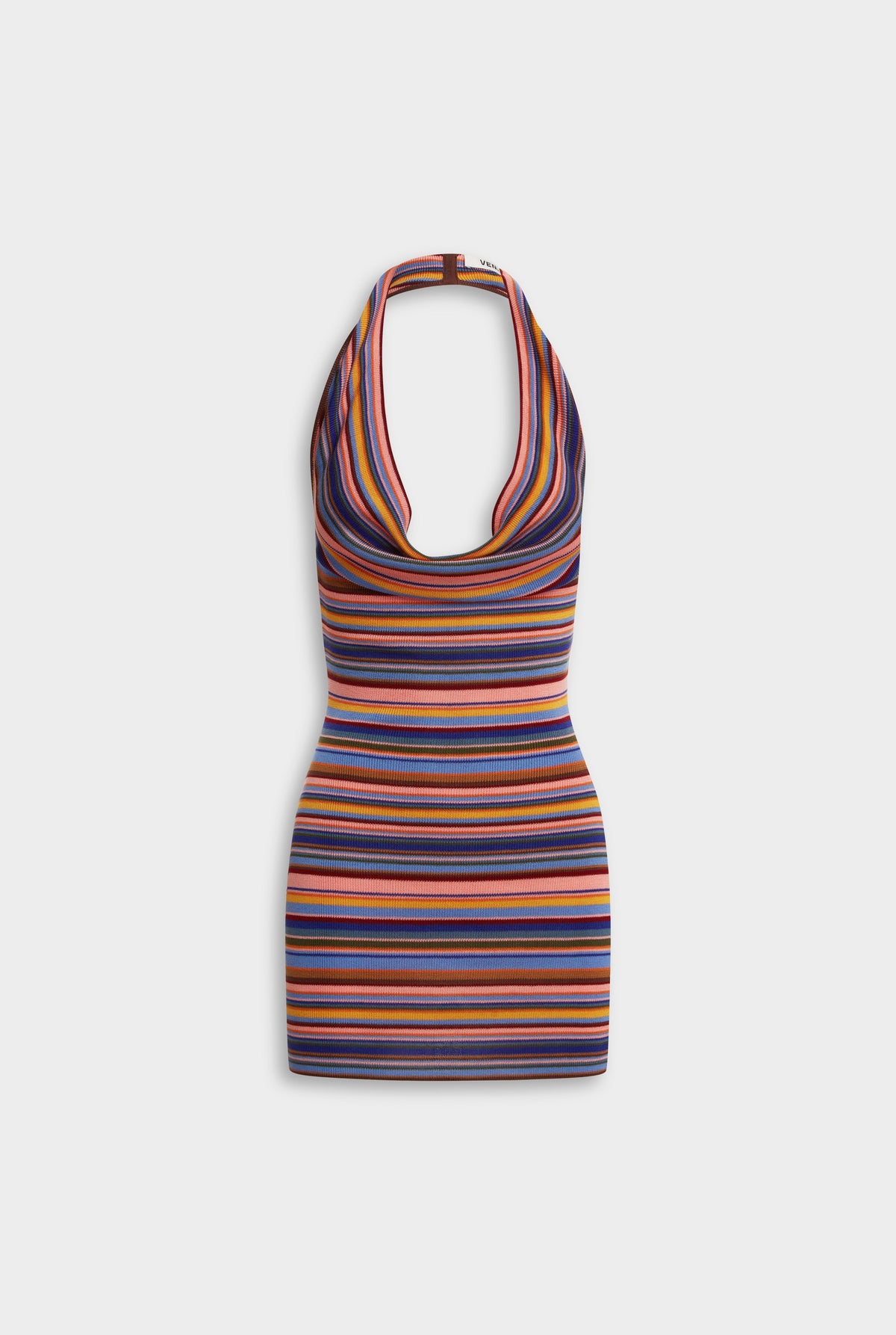 Cowl Halter Knitted Mini Dress - Multi Stripe [[AU_MEDIA:gid://shopify/MediaImage/27957887172695]]
