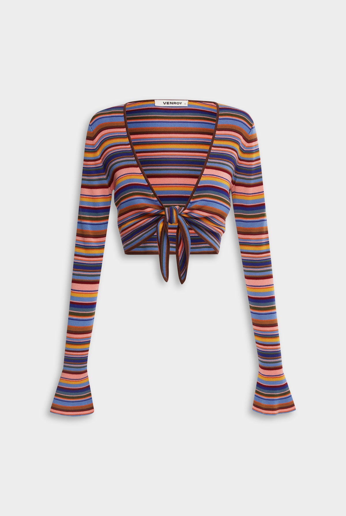 Cropped Long Sleeve Tie Knit Top - Multi Stripe [[AU_MEDIA:gid://shopify/MediaImage/27957885698135]]