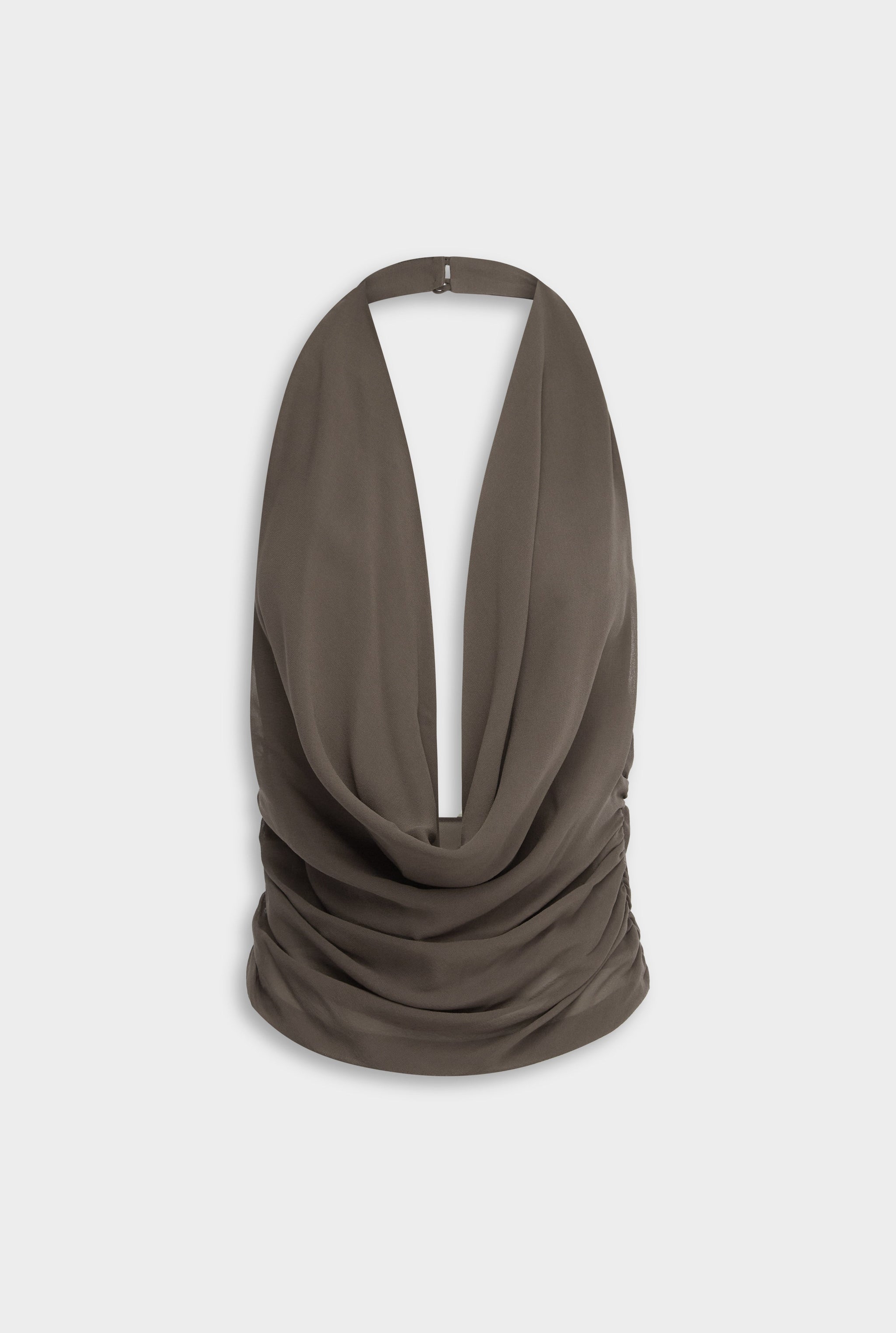 Deep Cowl Sheer Silk Halter - Mocha