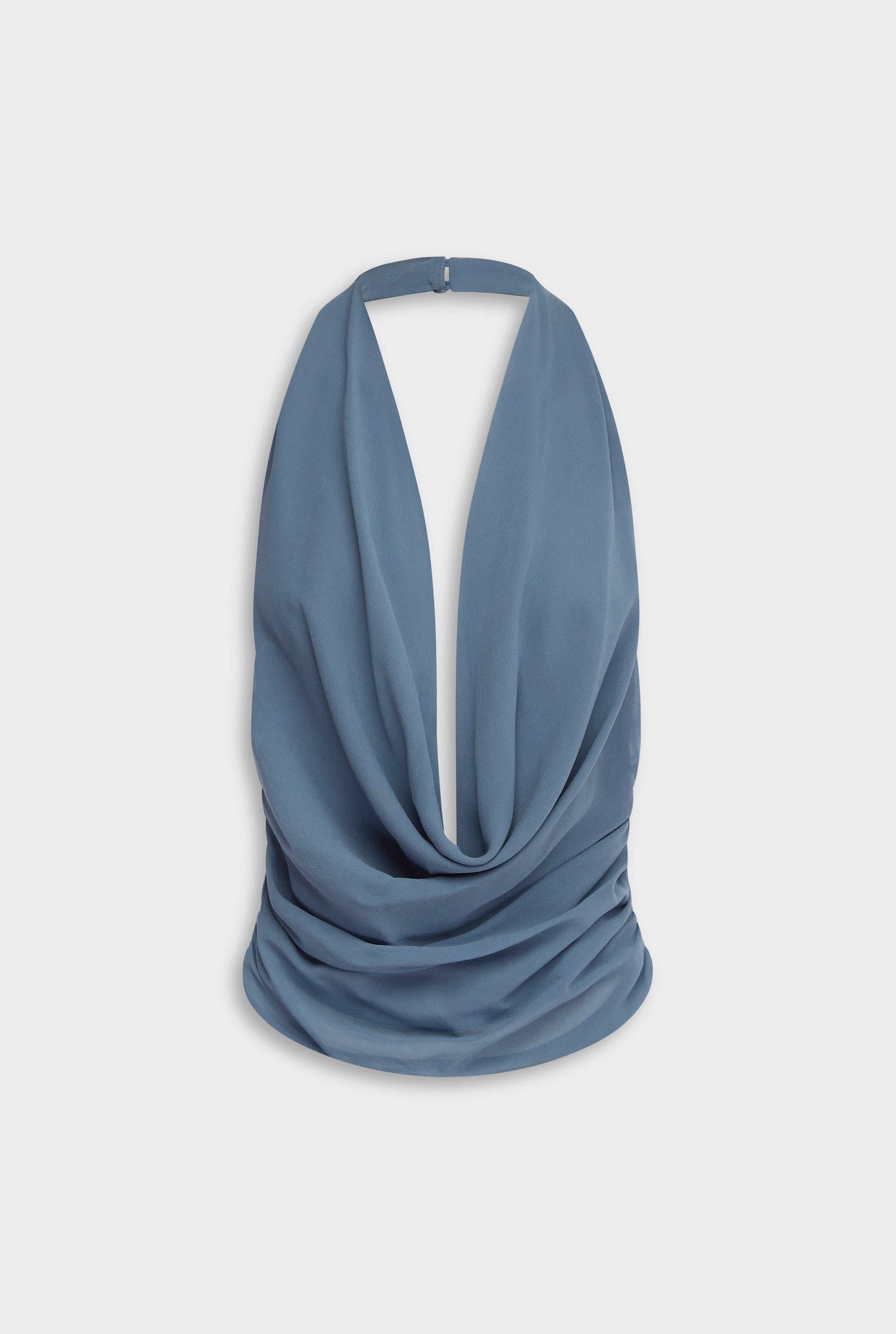 Deep Cowl Sheer Silk Halter - Slate Blue