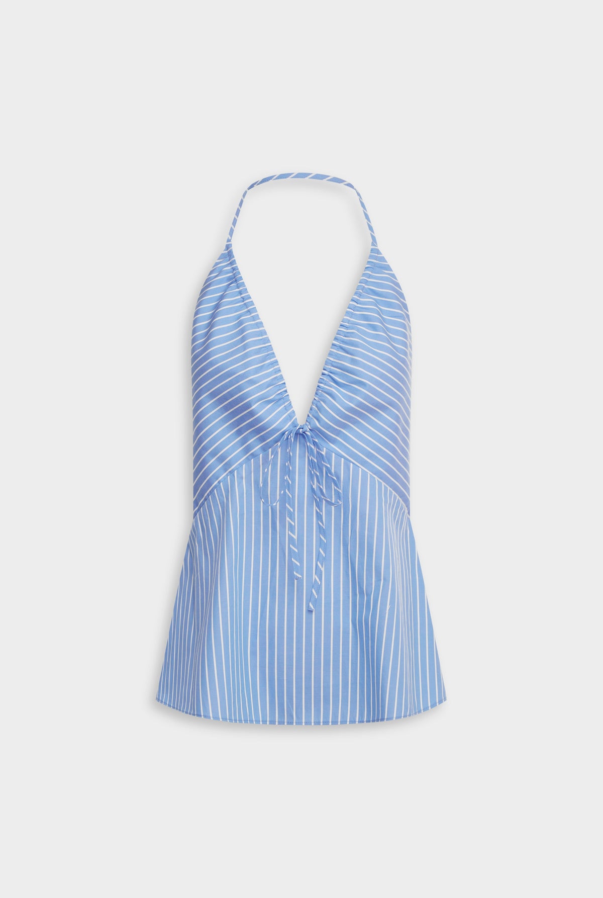 Drawstring Cotton Halter Top - Blue/White Stripe