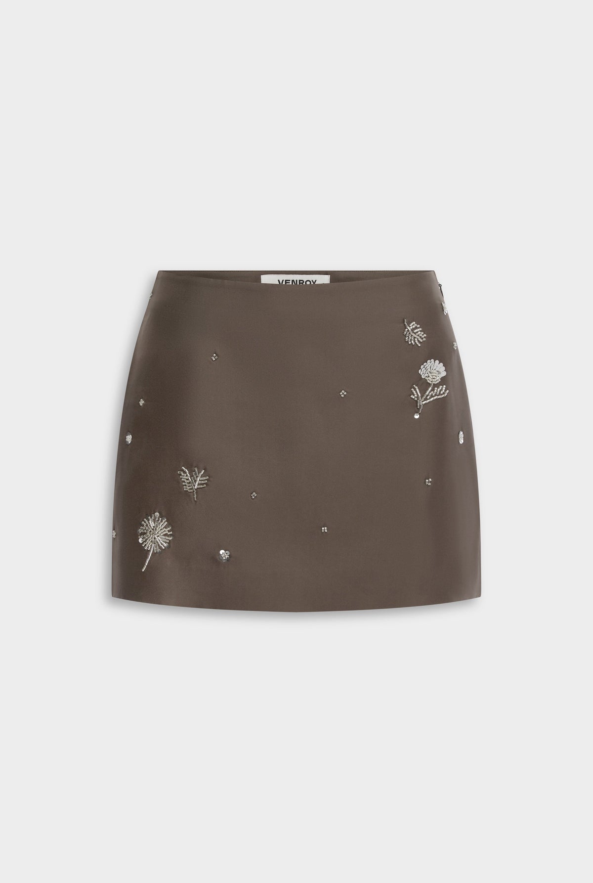 Embellished Silk Mini Skirt - Mocha