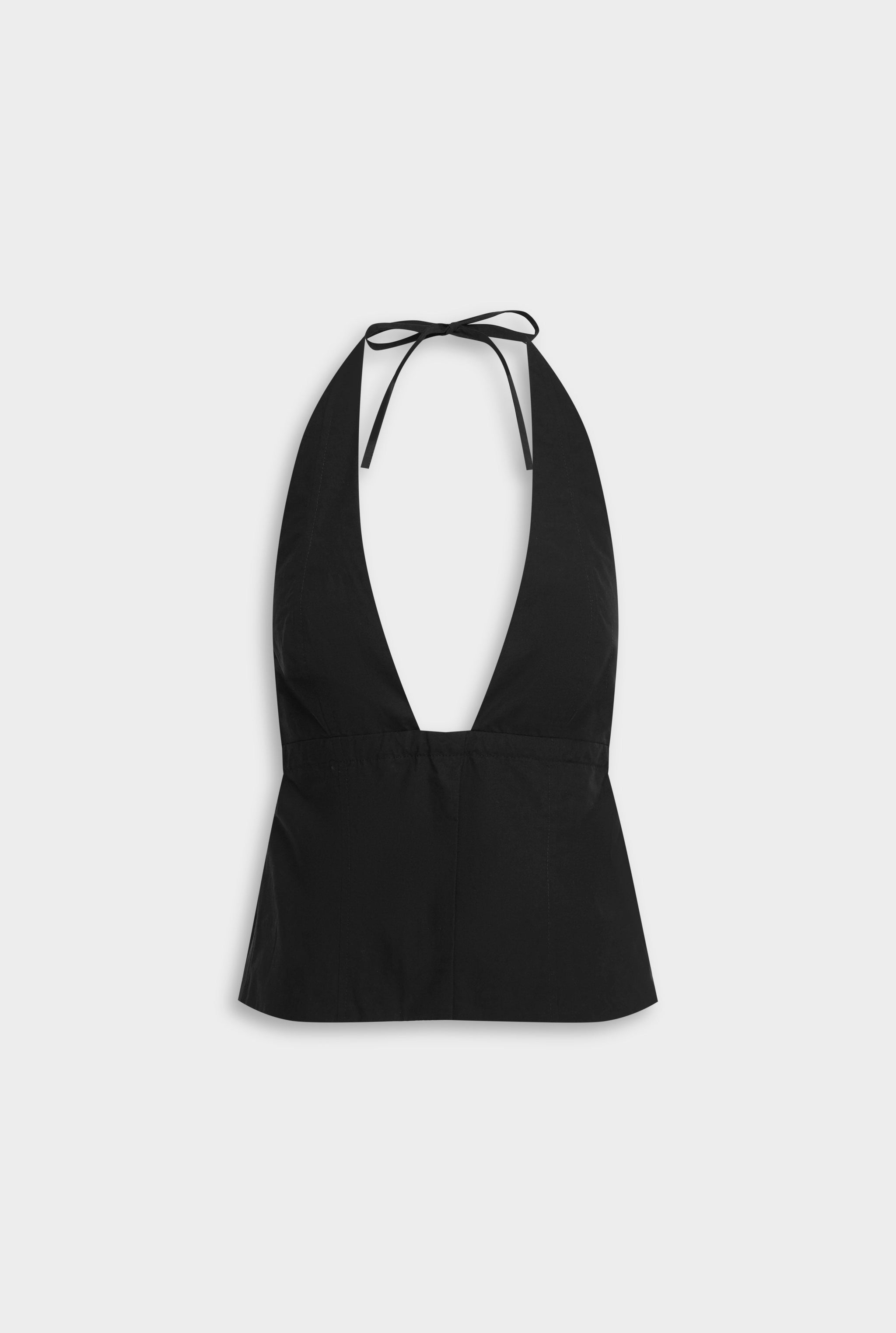 Panelled Cotton Halter Top - Black