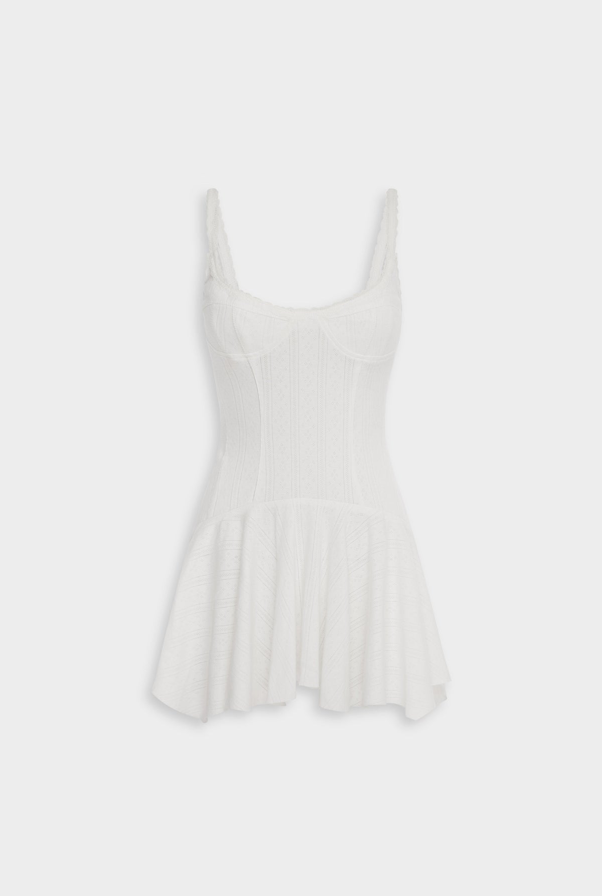 Pointelle Handkerchief Mini Dress - White