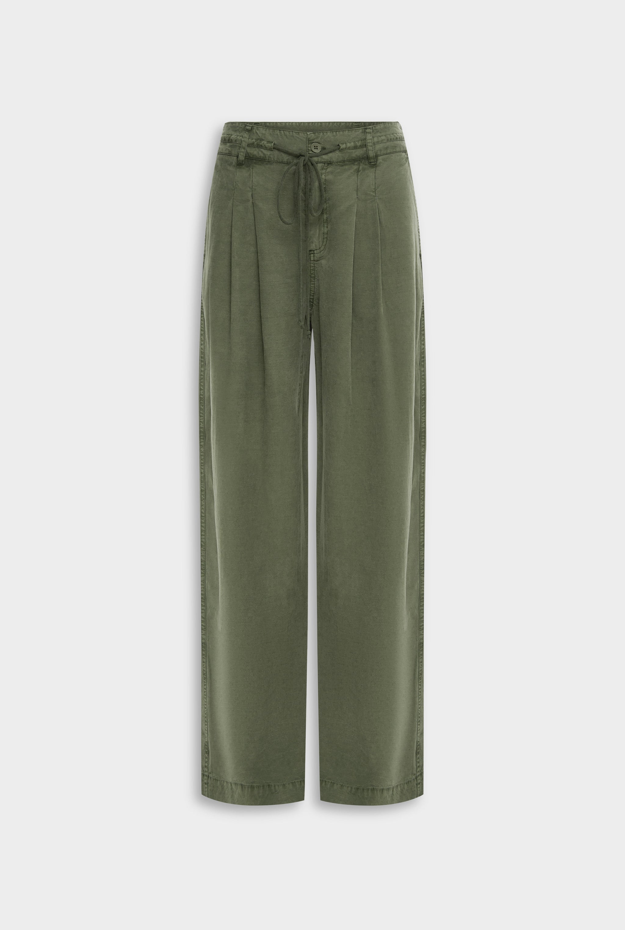 Venroy Relaxed Pleat Front Tencel Pant - Washed Olive