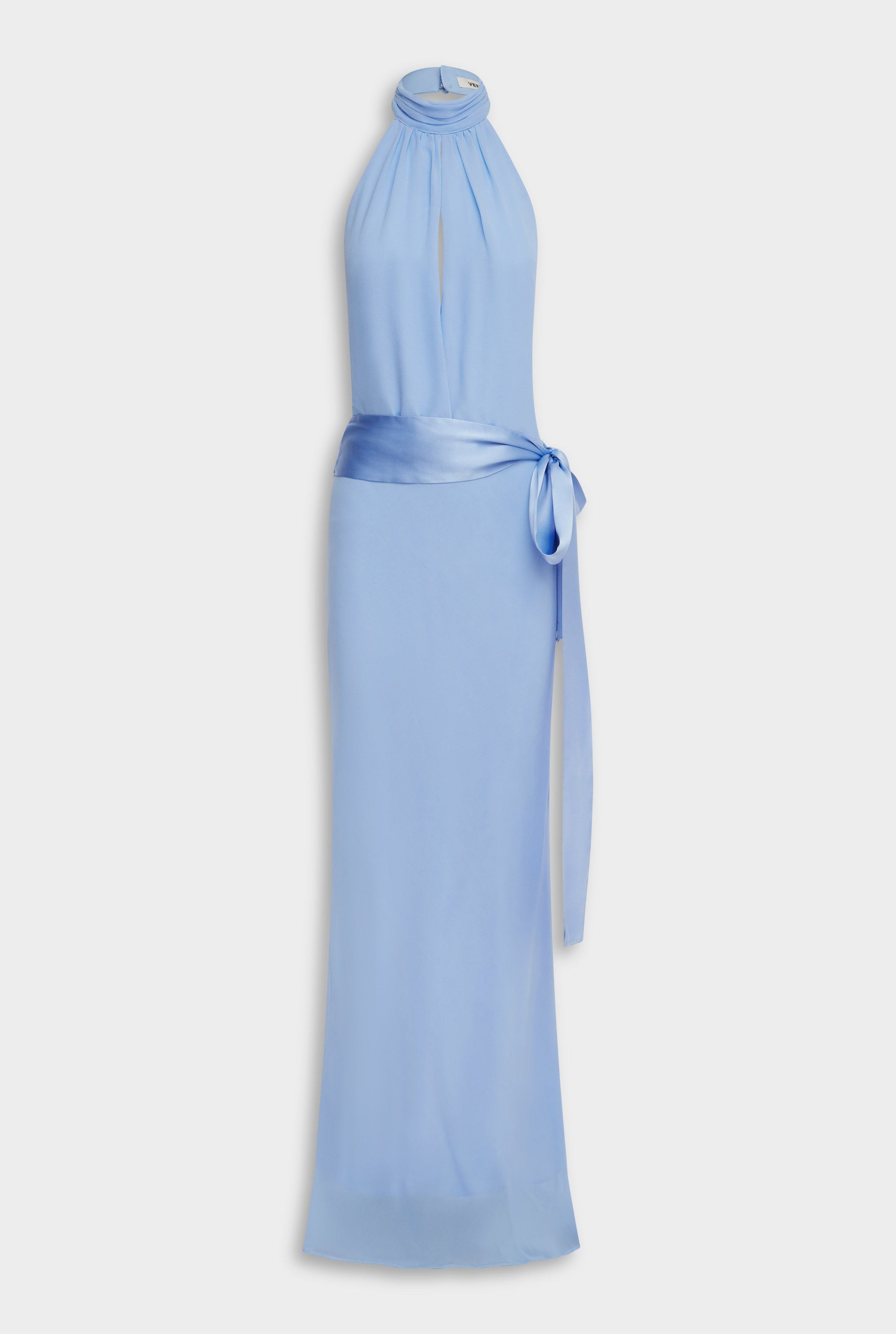 Silk High Neck Sash Dress - French Blue