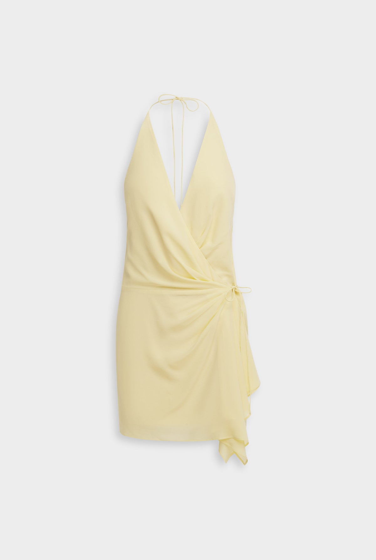 Silk Wrap Mini Dress - Pastel Yellow [[AU_MEDIA:gid://shopify/MediaImage/27957868232791]]