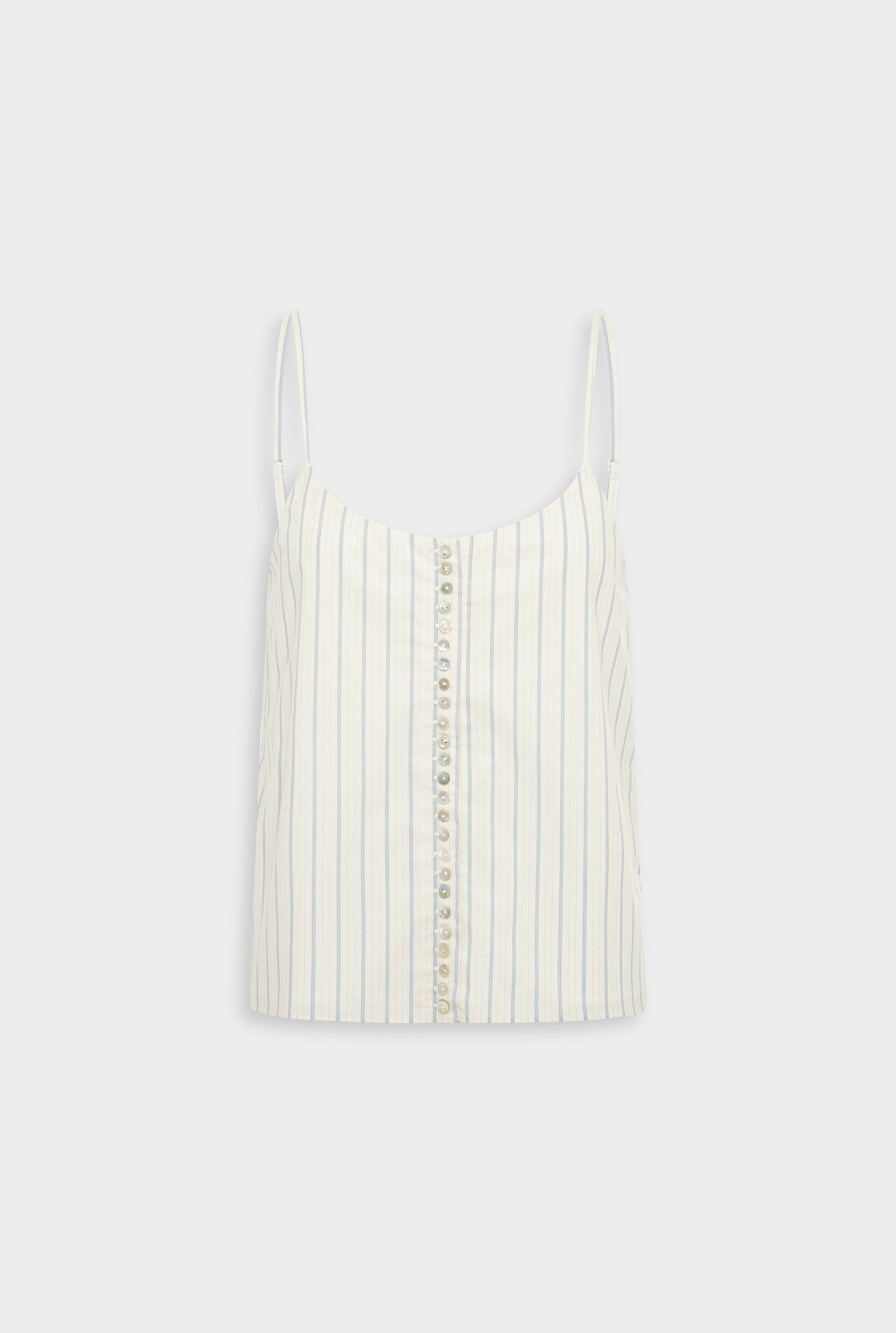 Venroy Stripe Cotton Button Up Cami - Off White/Blue Stripe