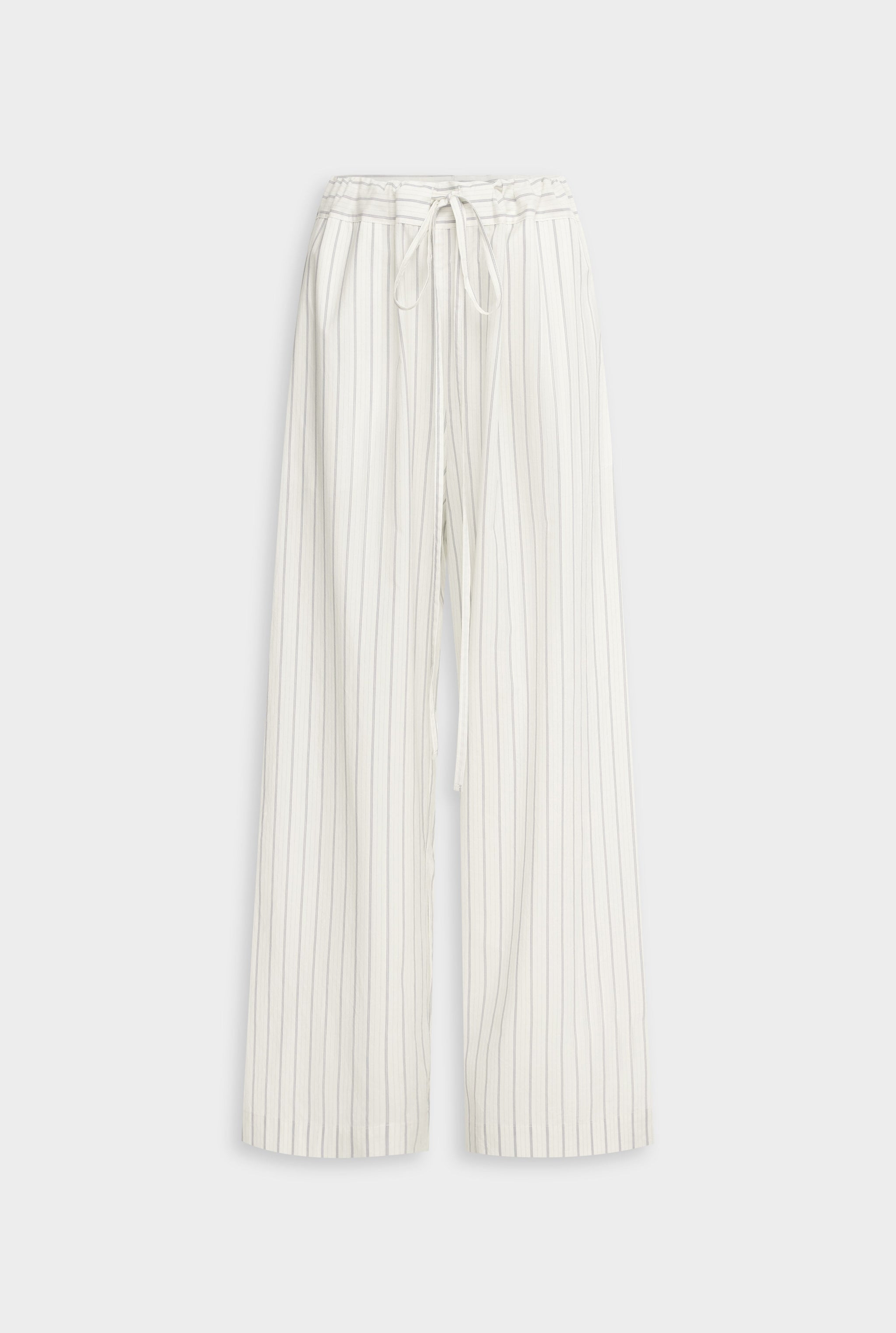 Venroy Stripe Cotton Paperbag Pant - Off White/Blue Stripe