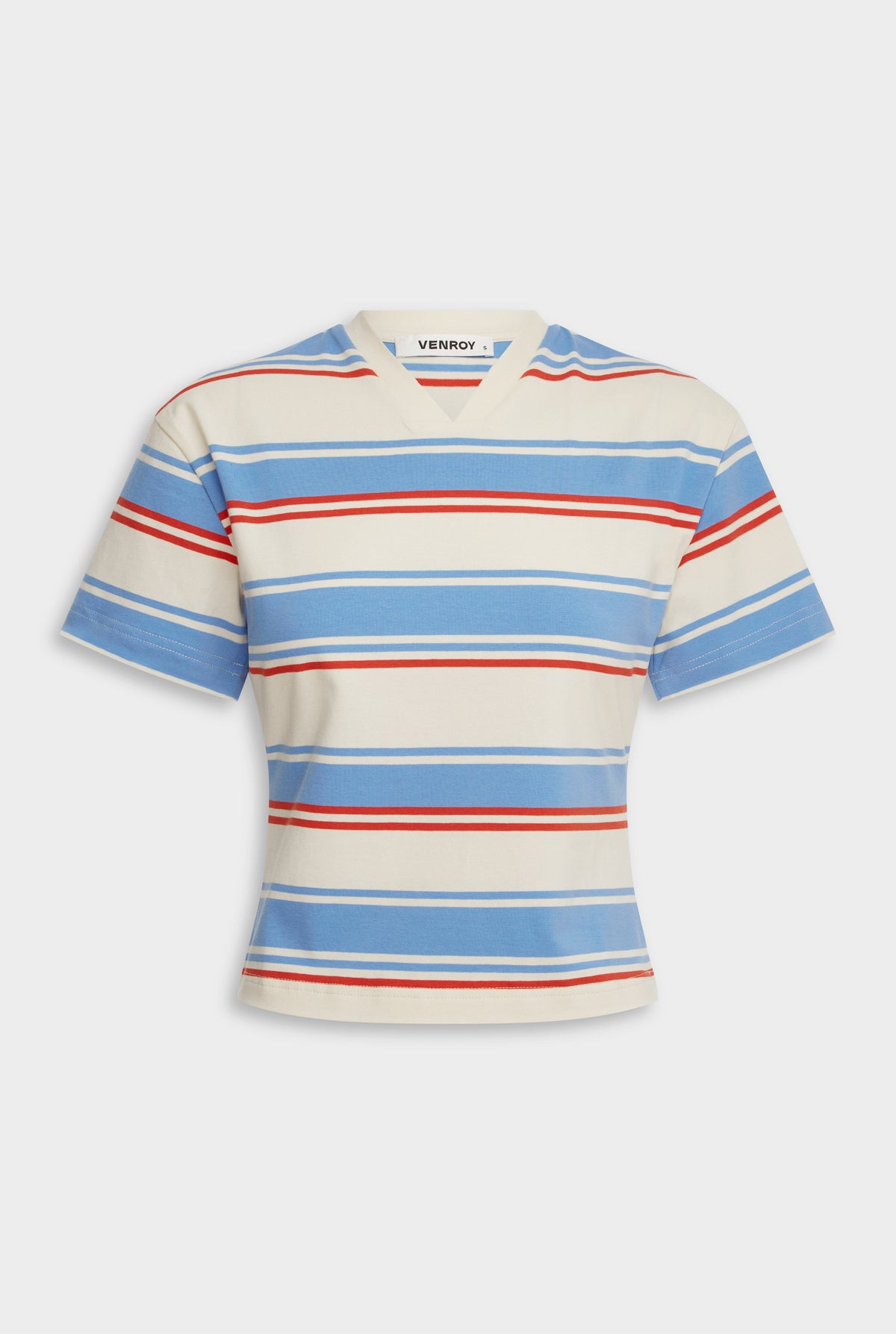 Stripe V Neck Tee - Cream/Red/Light Blue Stripe