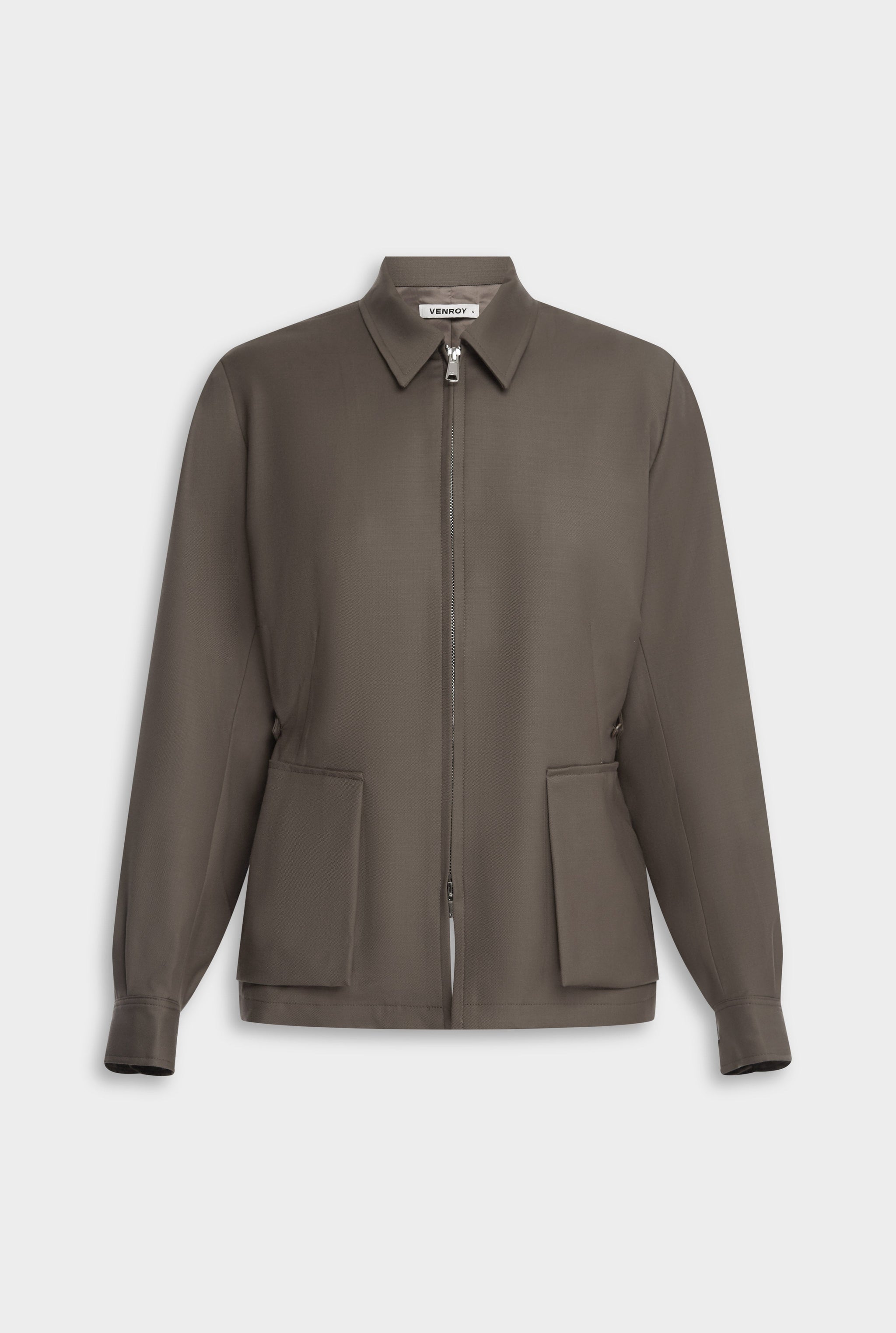 Tailored Wool Zip Suit Jacket - Mocha