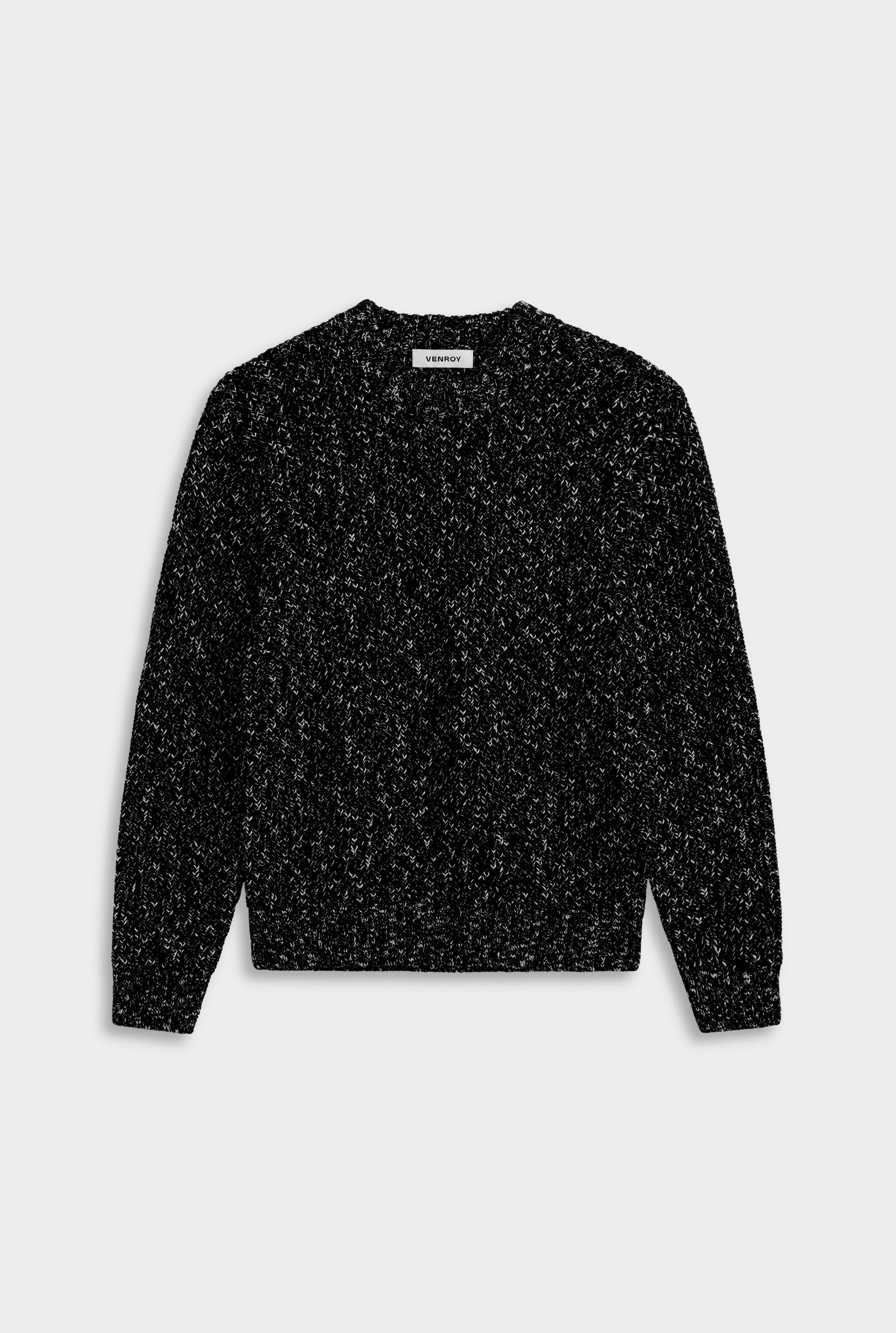 Venroy Chunky Wool Cotton Sweater - Black/White Marl