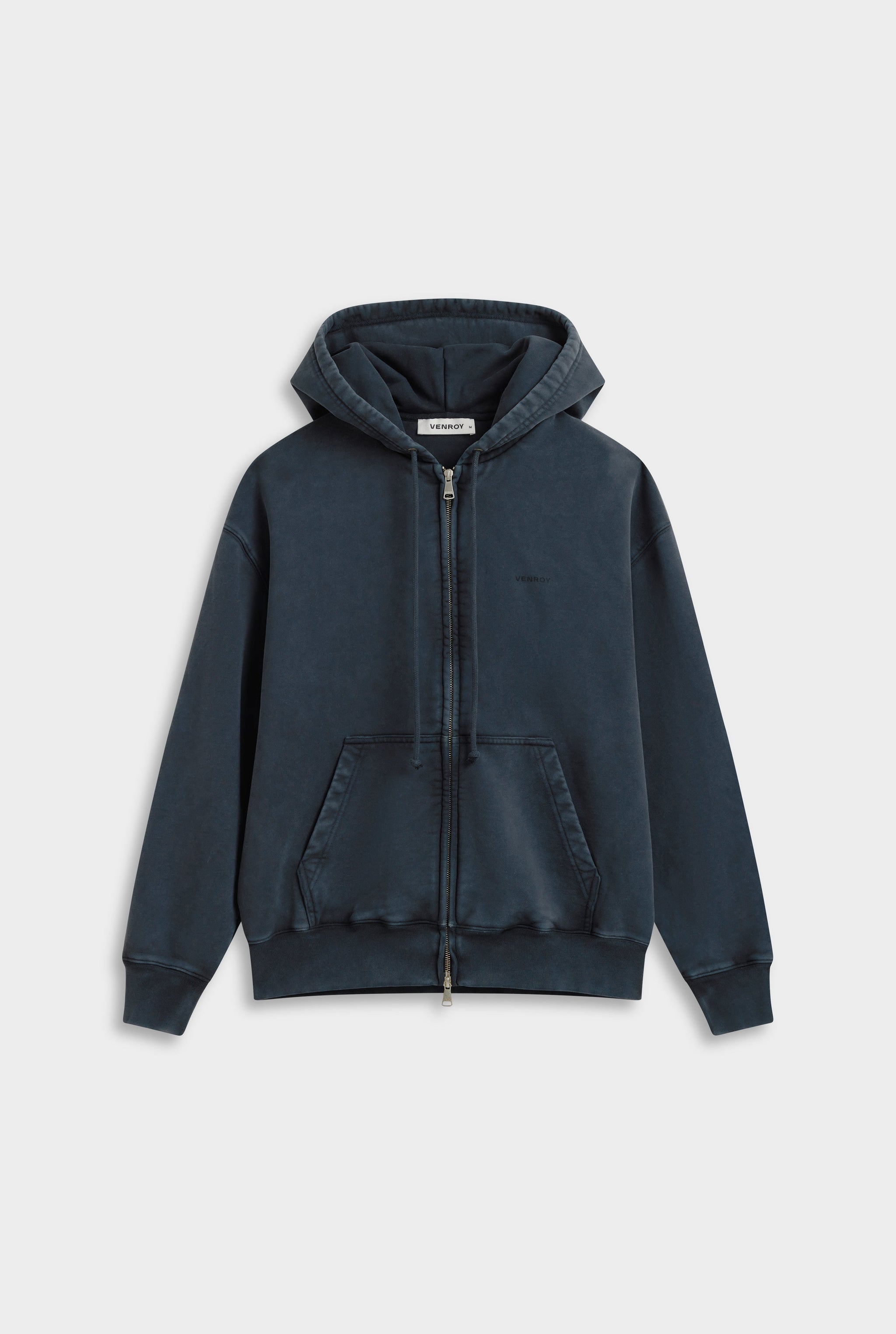 Venroy Pigment Dyed Fleece Track Zip Hoodie - Washed Navy