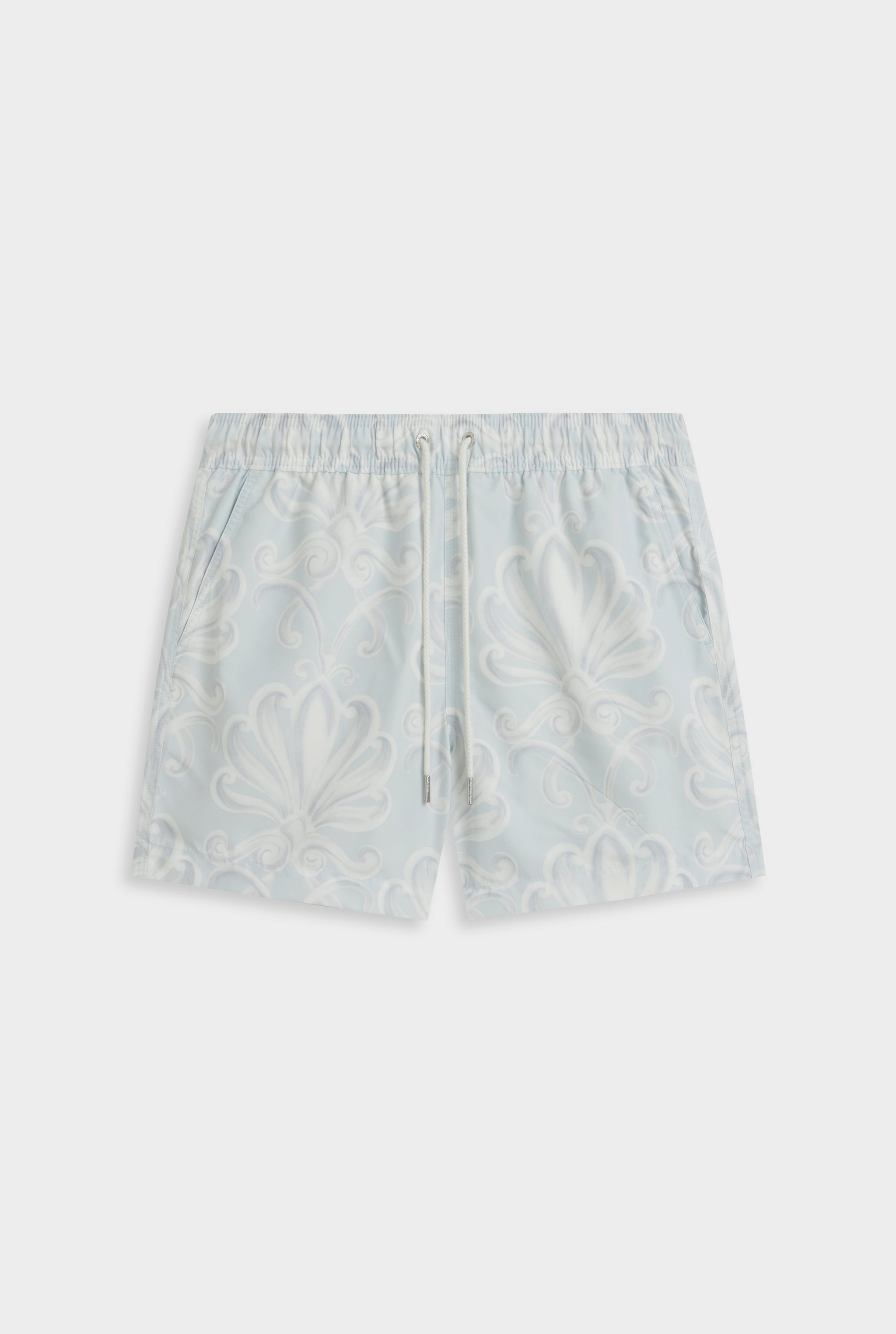 Venroy Printed Swim Short - Grey Blue Palmette Floral