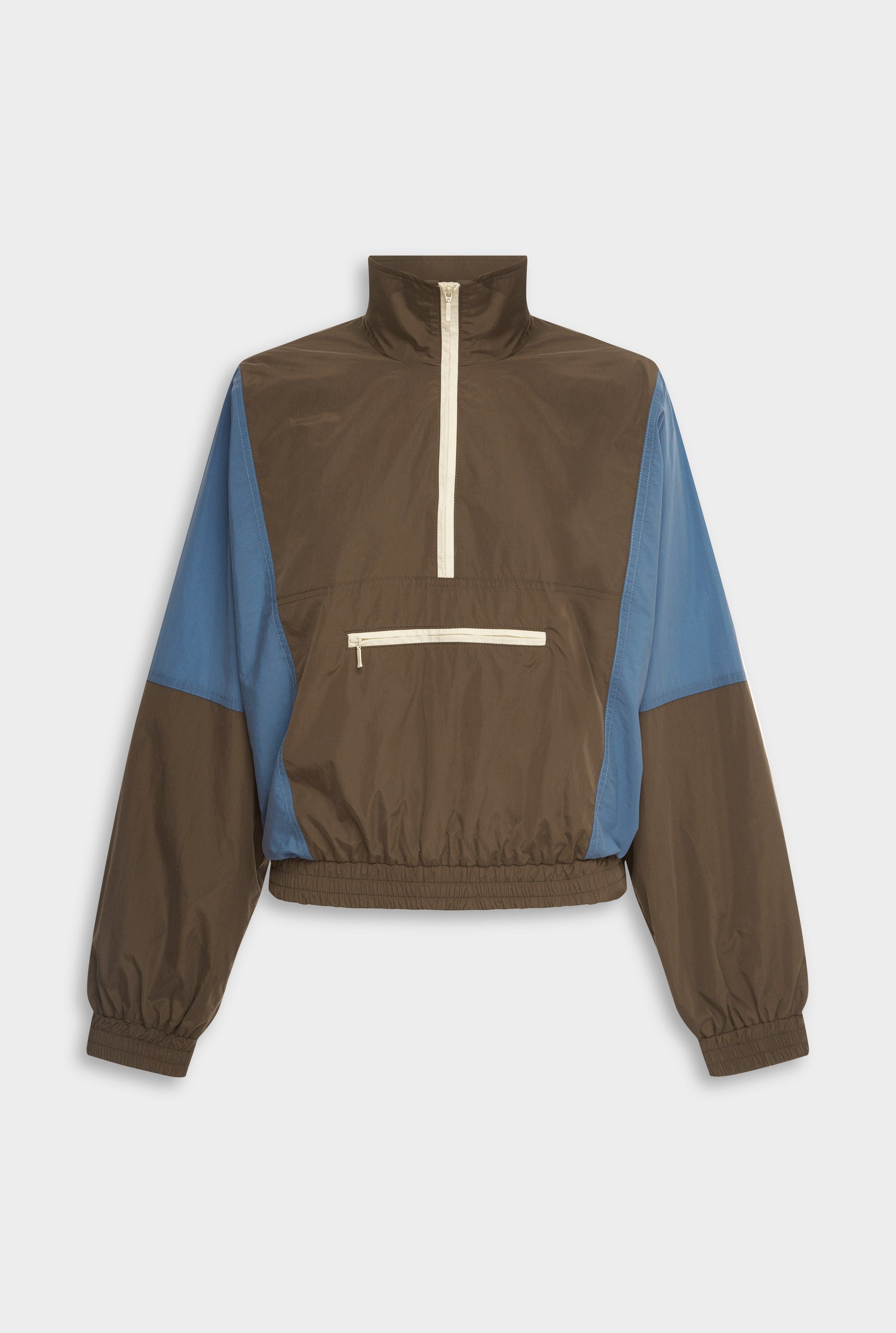 Venroy Cropped Nylon Windbreaker - Brown/Bright Blue