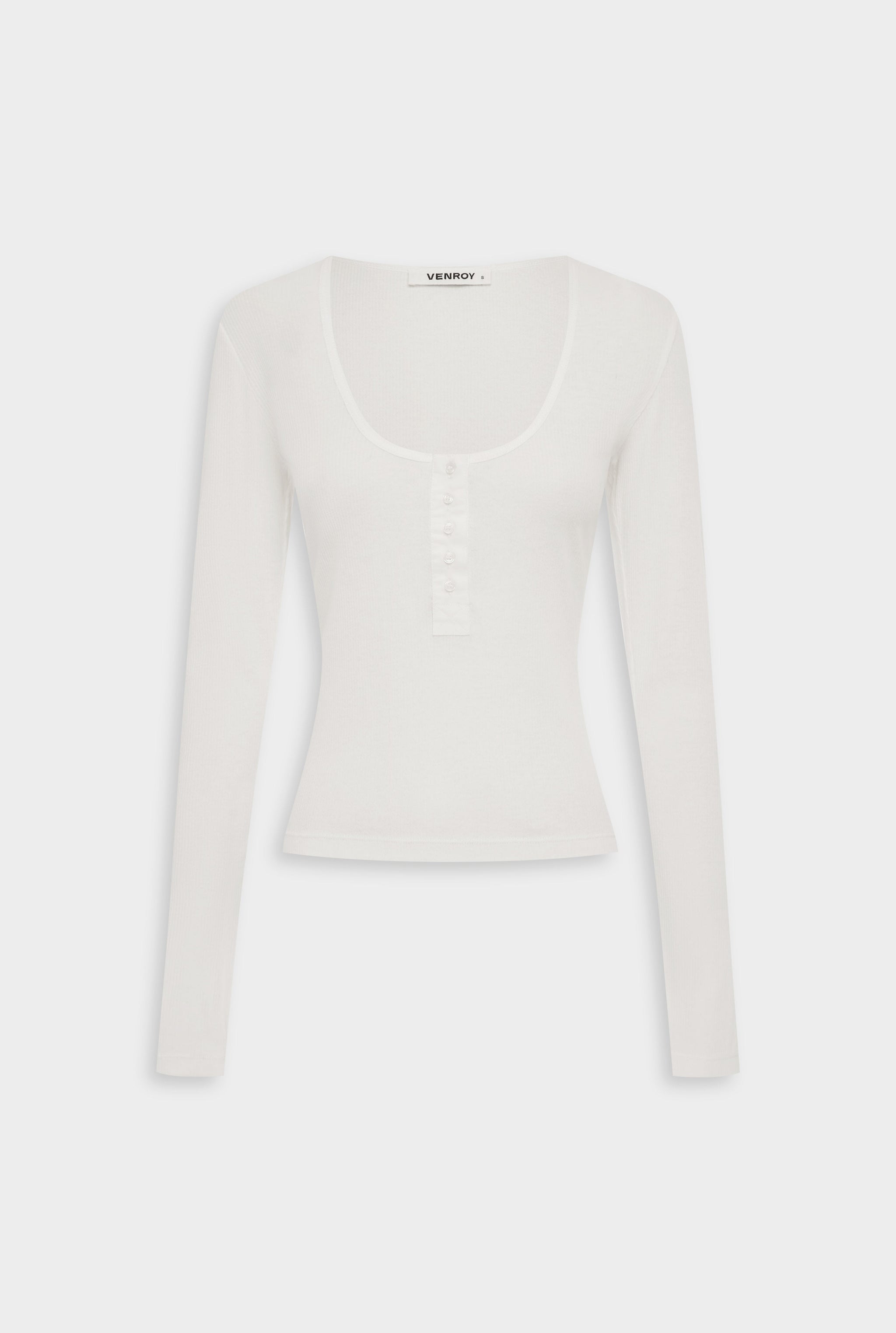 Venroy Lightweight Henley LS Top - Off White
