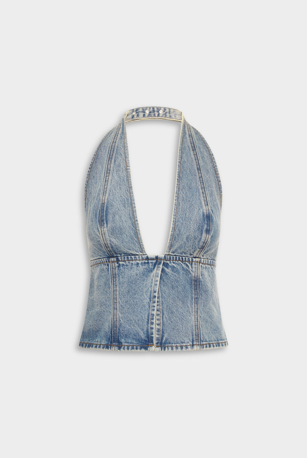 Panelled Denim Halter Top - Light Blue