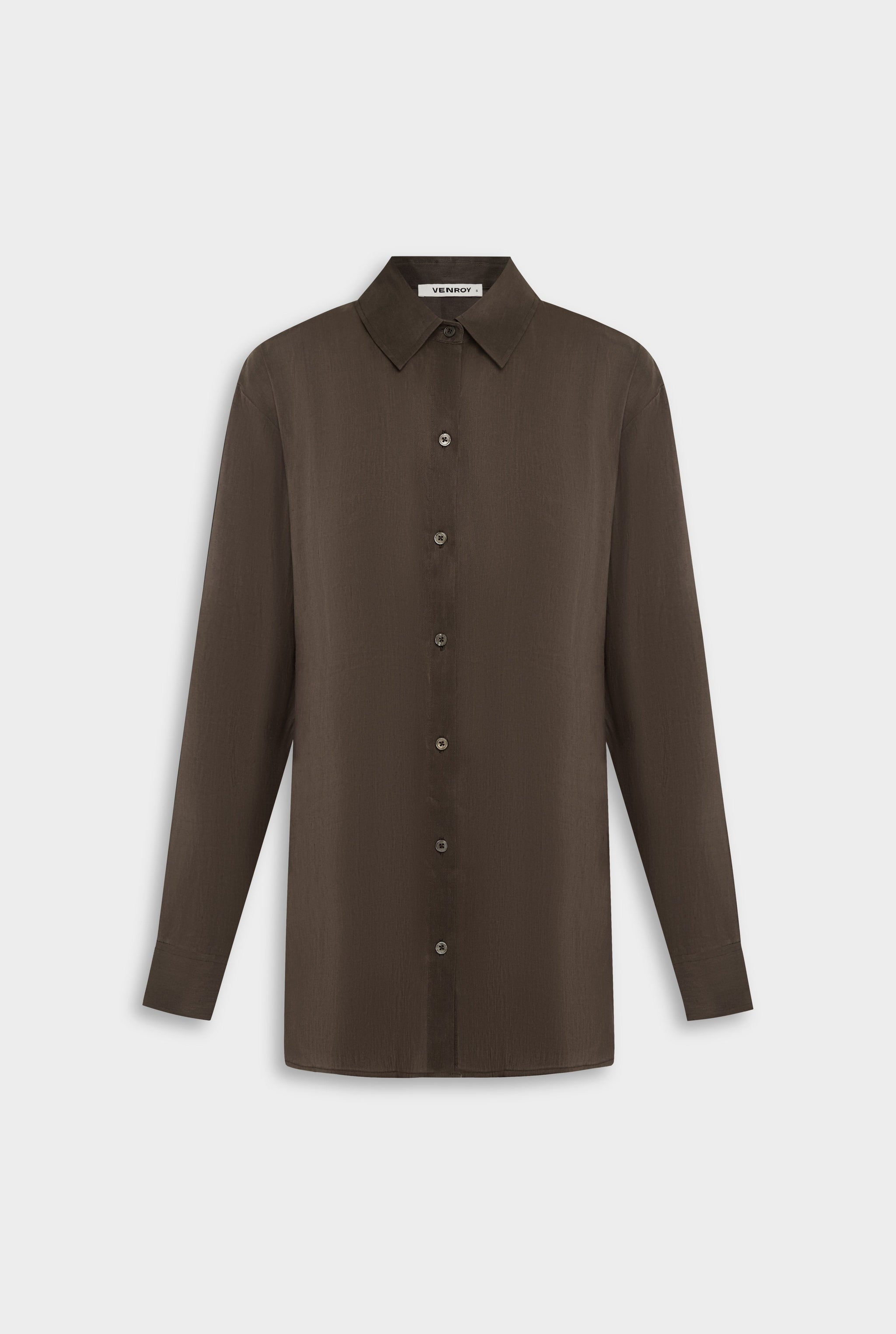 Venroy Relaxed Silk Linen Shirt - Chocolate Brown