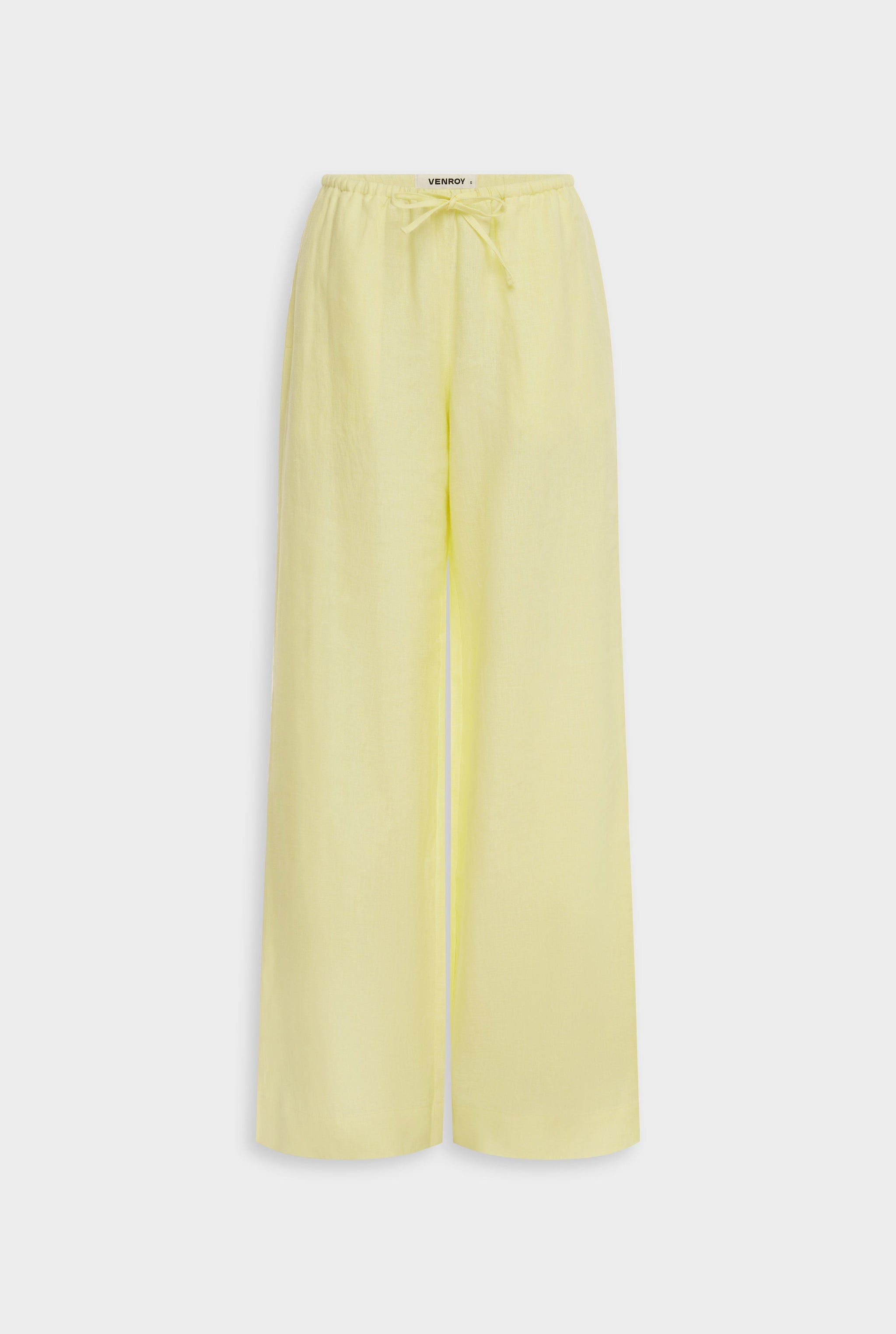 Venroy Wide Leg Linen Pant - Pale Yellow