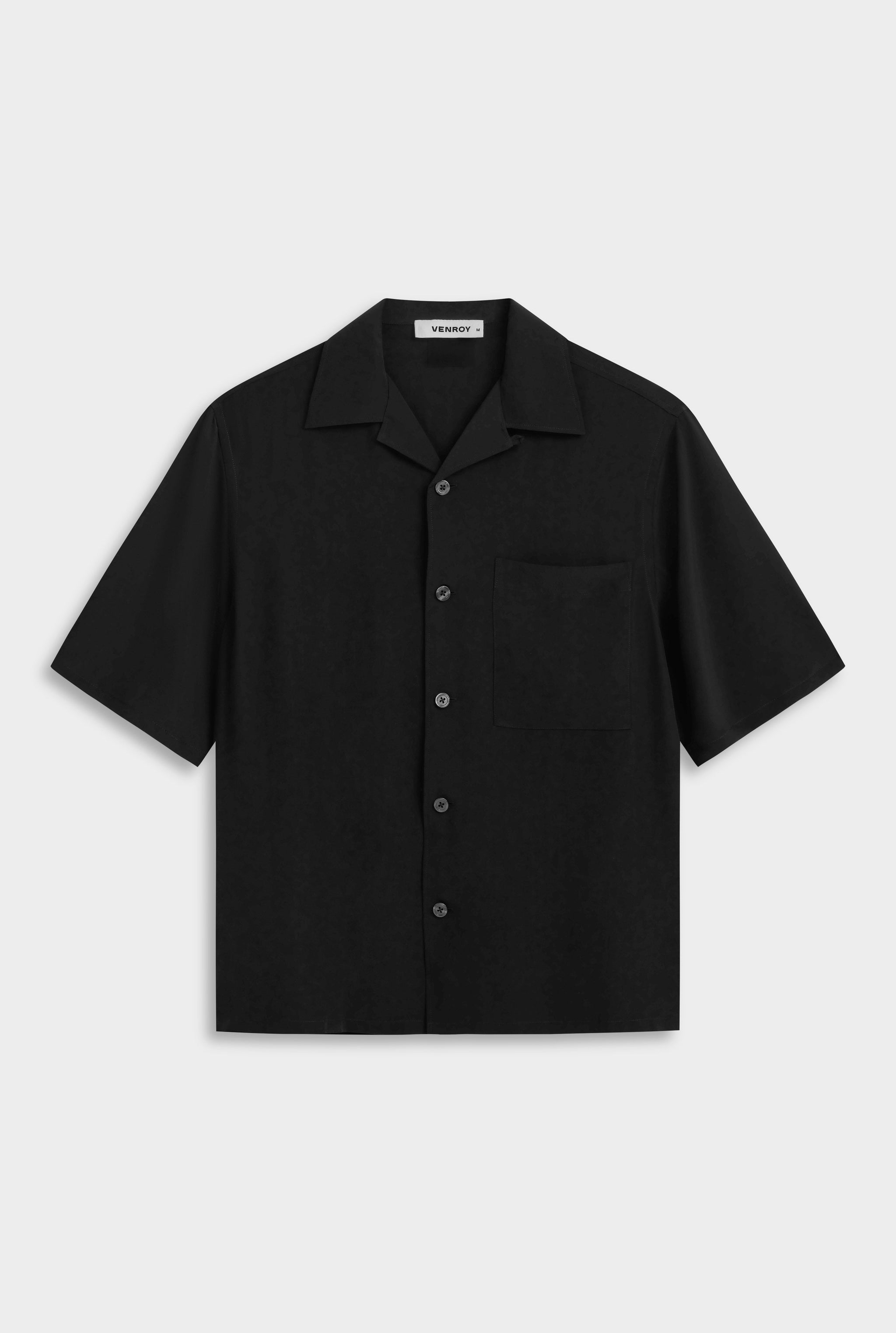 Venroy SS Silk Camp Collar Shirt - Black
