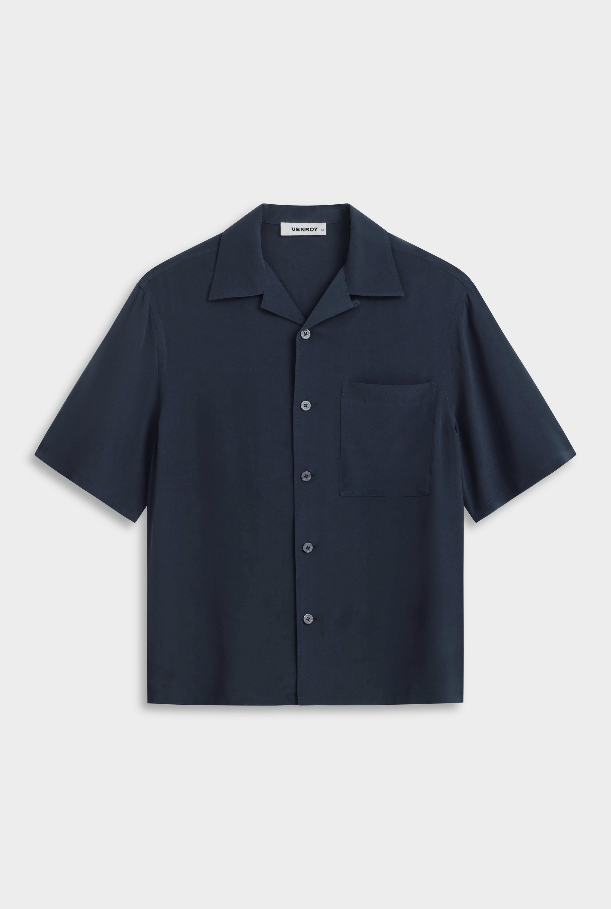 Venroy SS Silk Camp Collar Shirt - Navy