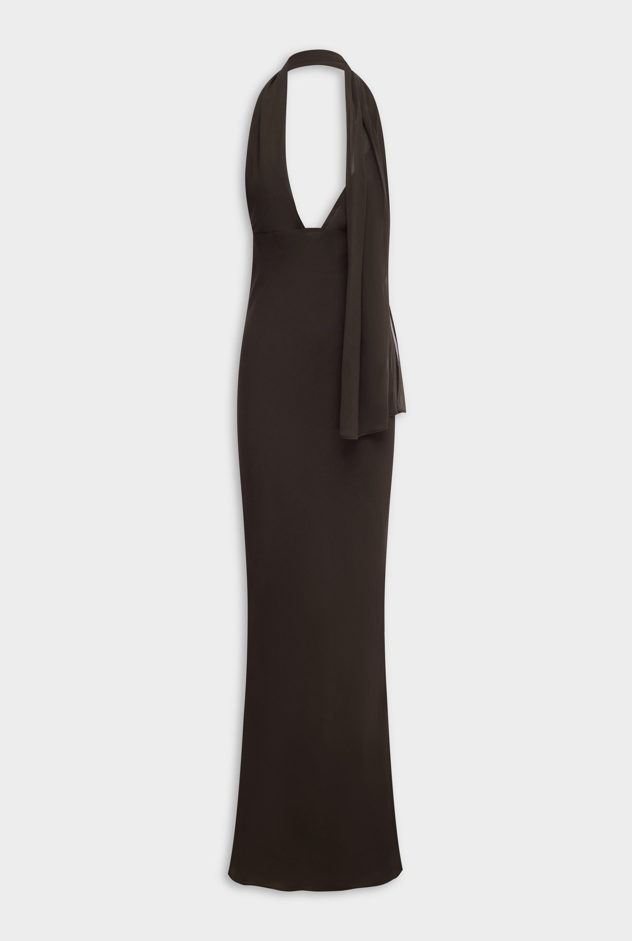 Silk Halter Maxi Dress - Dark Chocolate