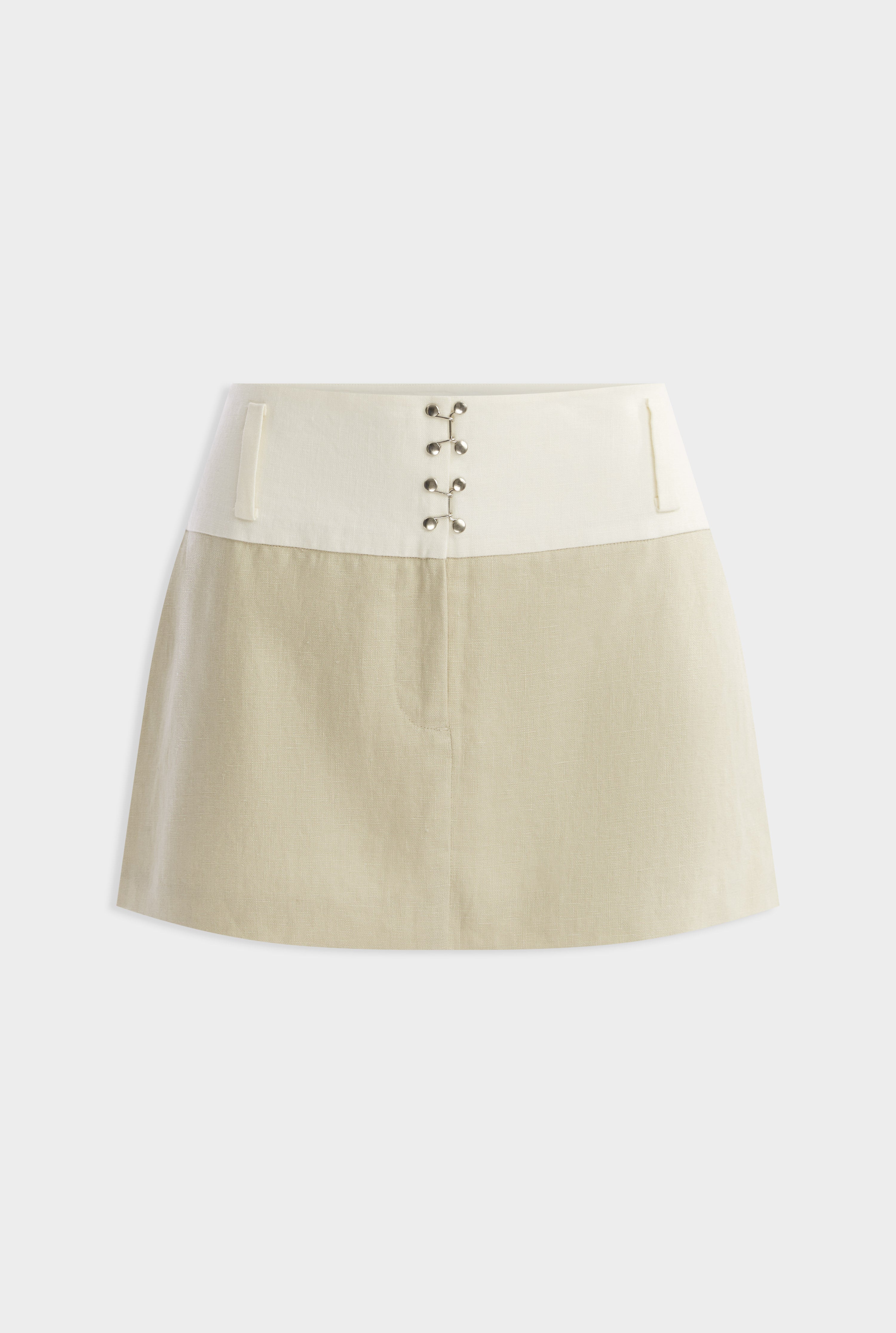 Contrast Waistband Mini Skirt - Cream/Pistachio Shell