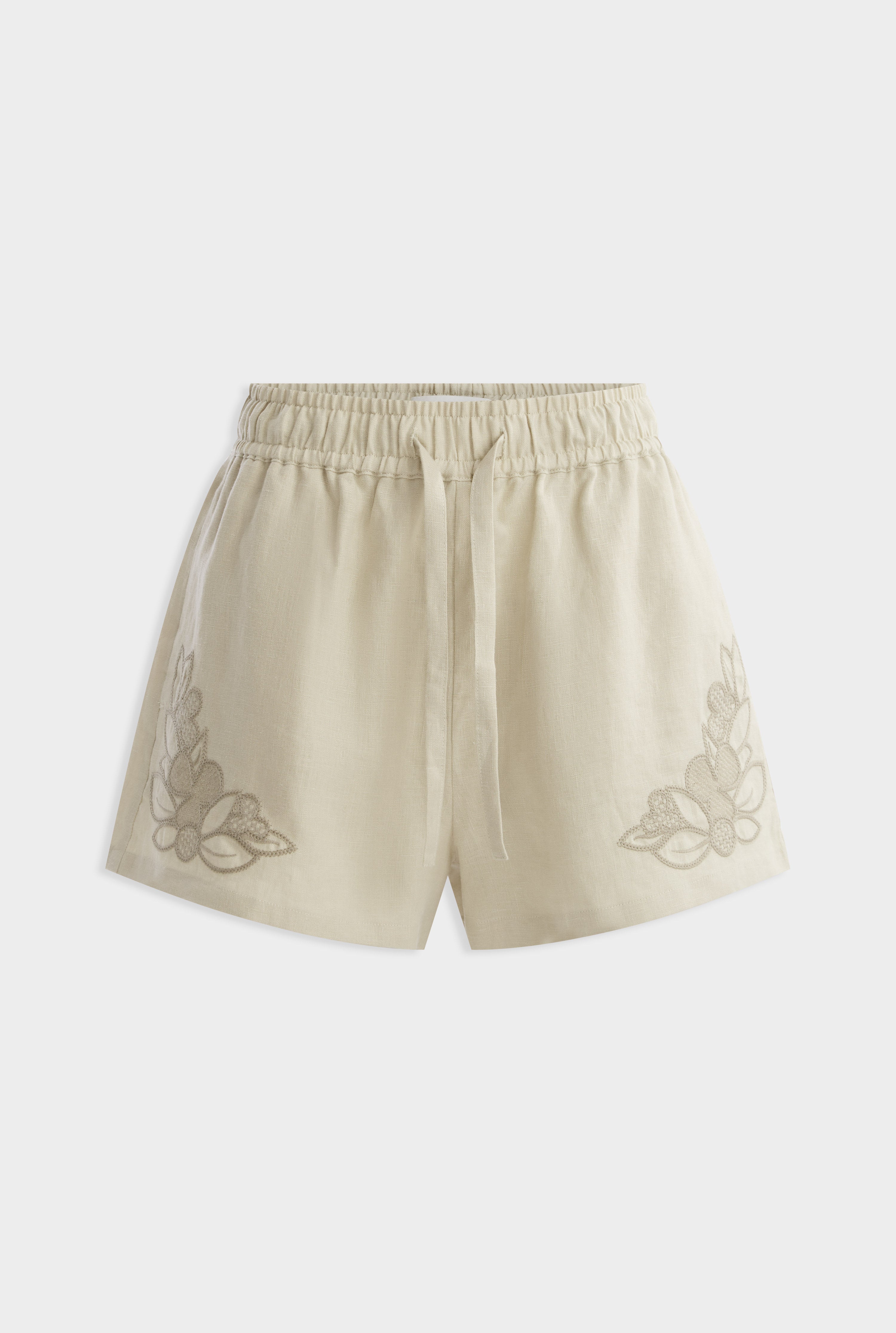 Embroidered Linen Short - Pistachio Shell