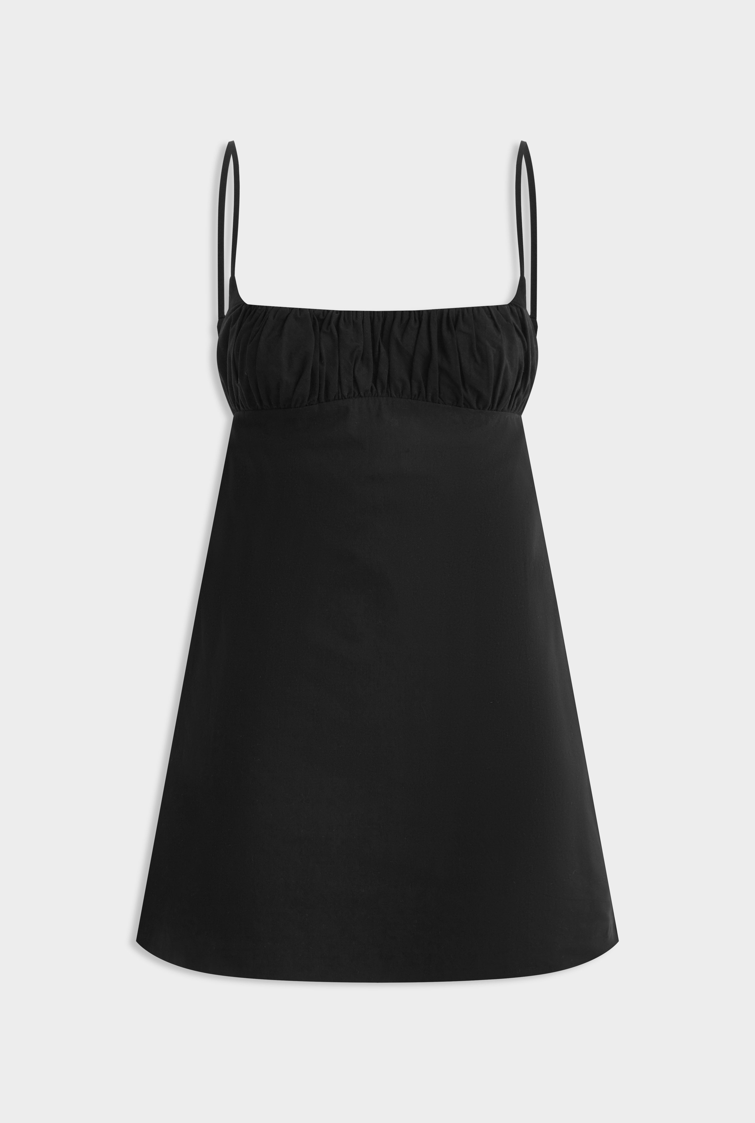 Gathered Bodice Mini Dress - Black