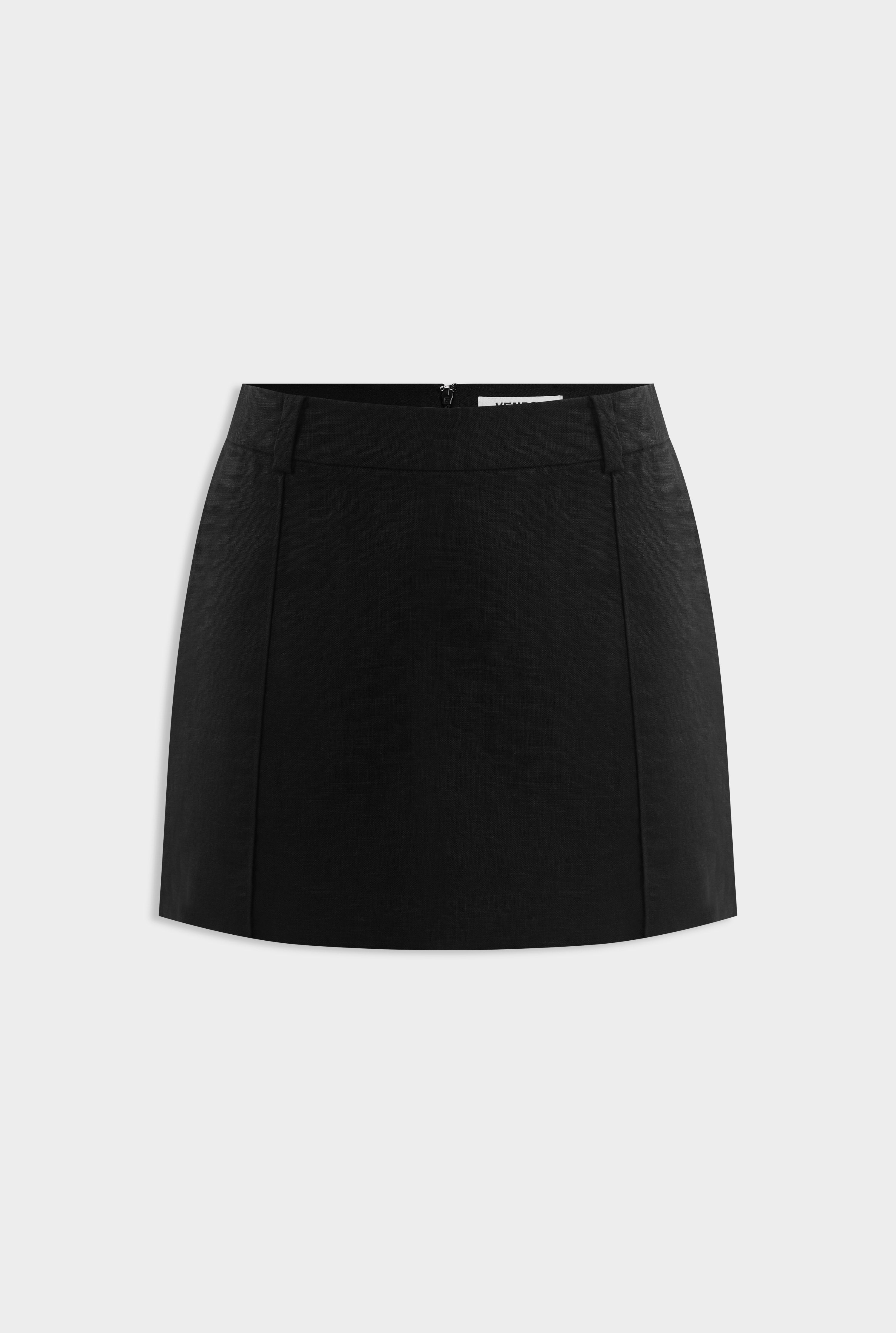 Pinstitch Linen Mini Skirt - Black