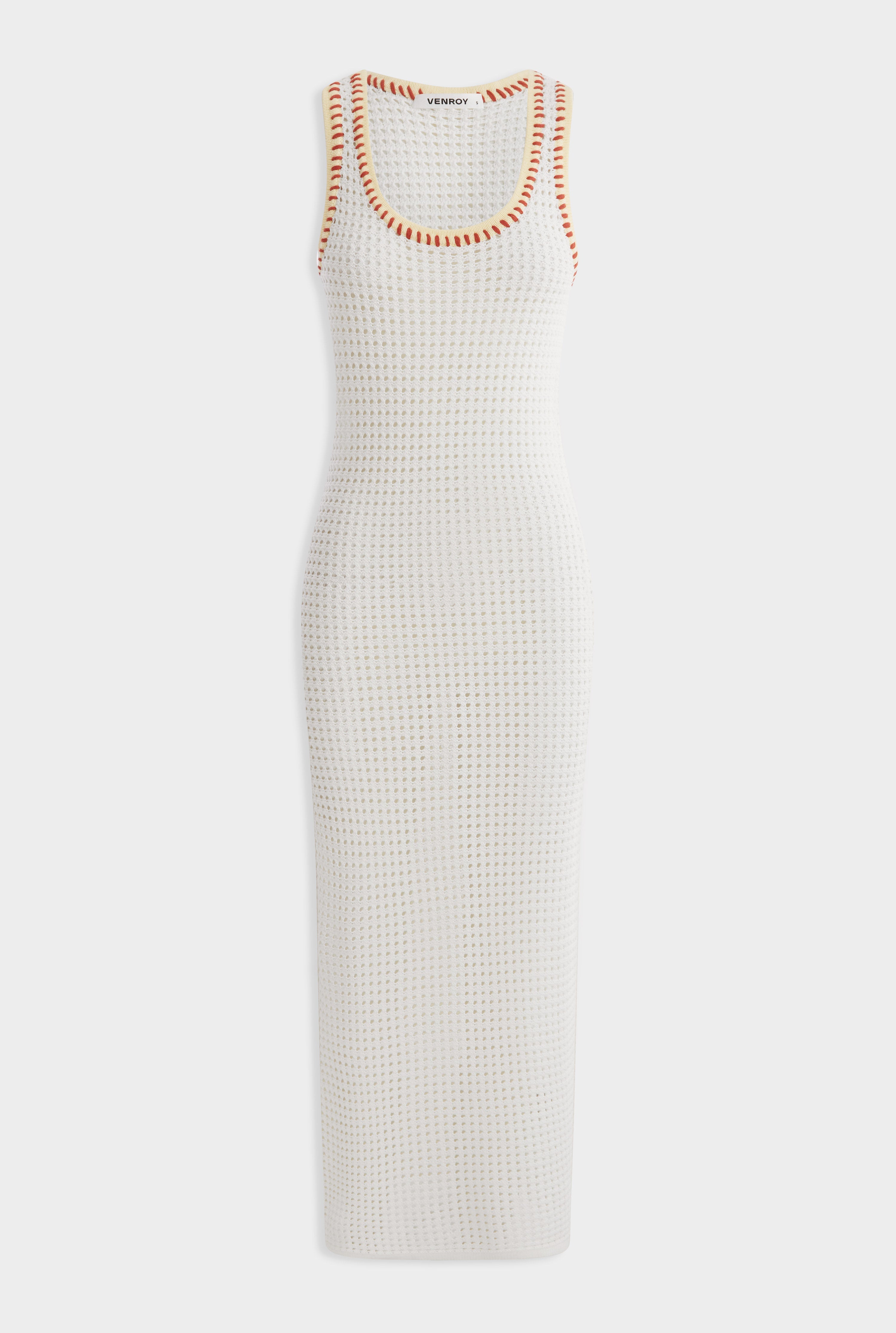 Scoop Neck Crochet Dress - Off White/Yellow/Red