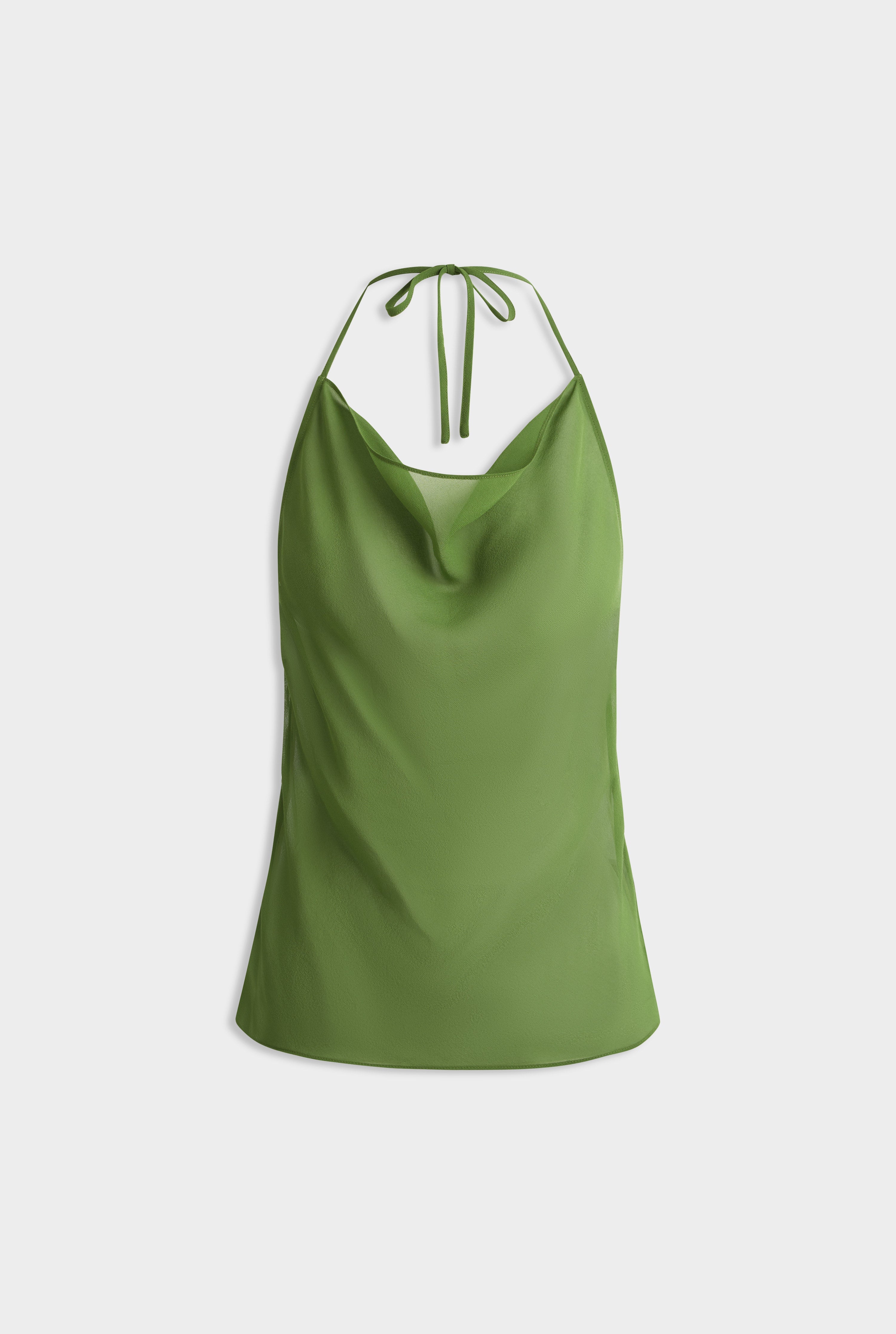 Sheer Silk Cowl Neck Halter Top - Cactus