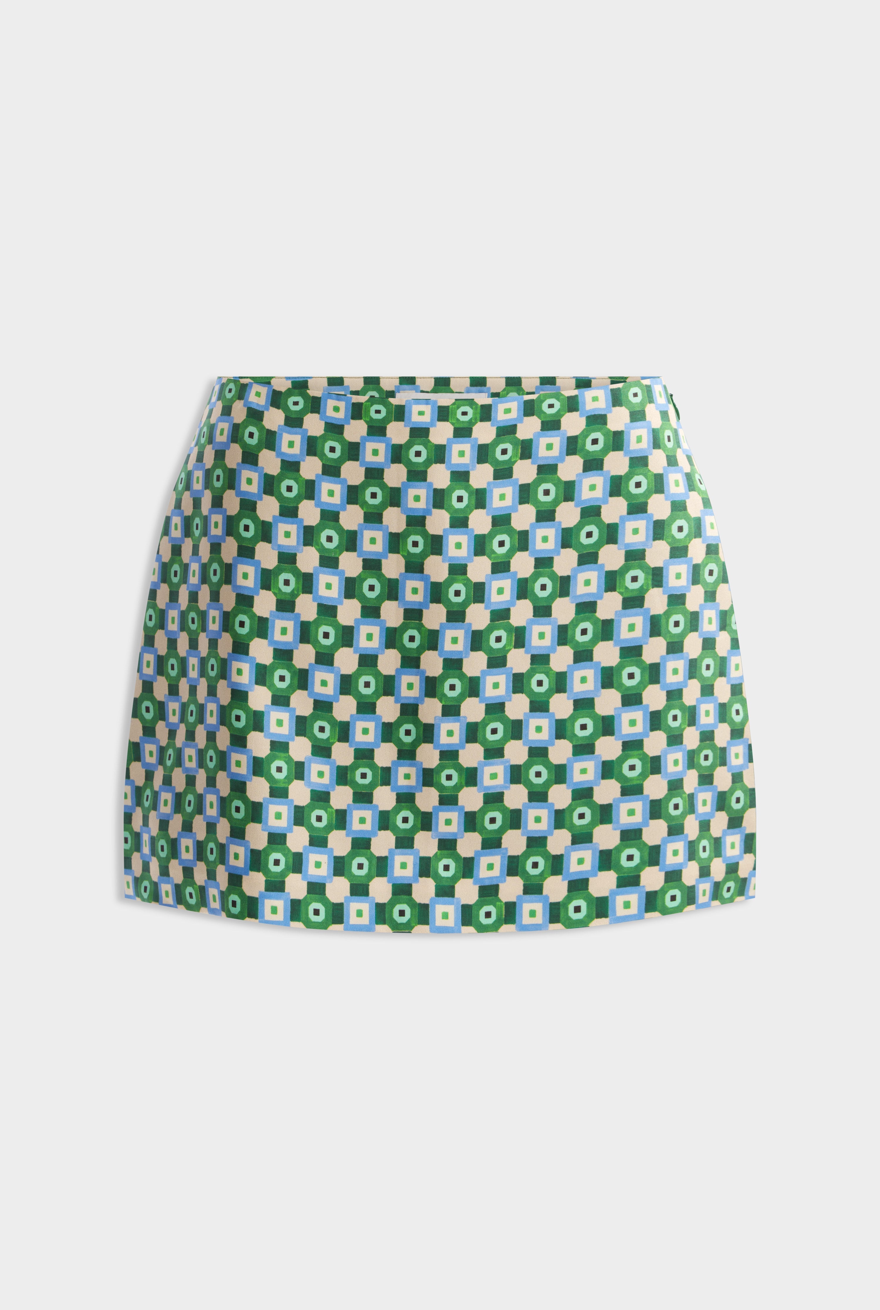 Silk Mini Skirt - Blue/Green Geo
