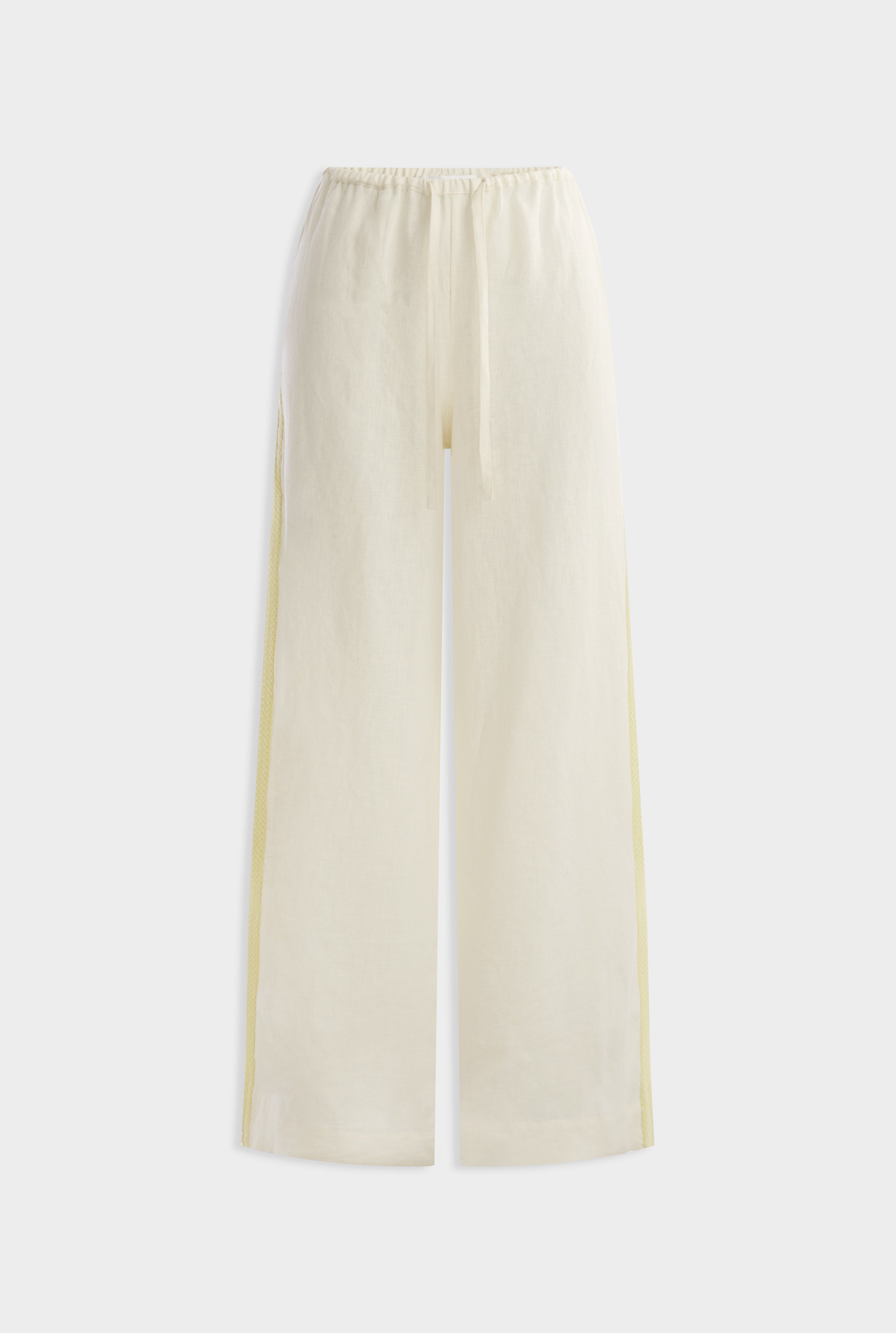 Wide Leg Linen Pant - Cream/Crochet Trim
