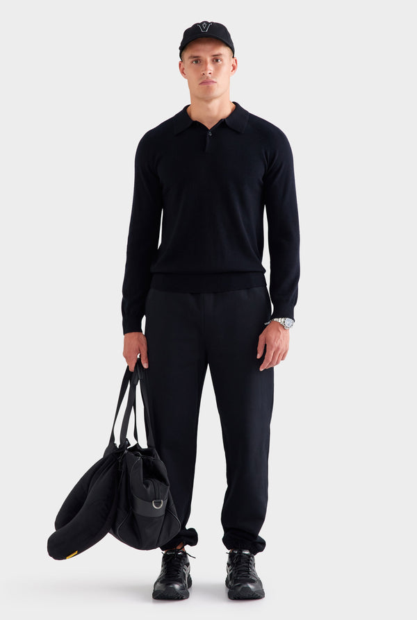Merino Wool Knit Polo - Black