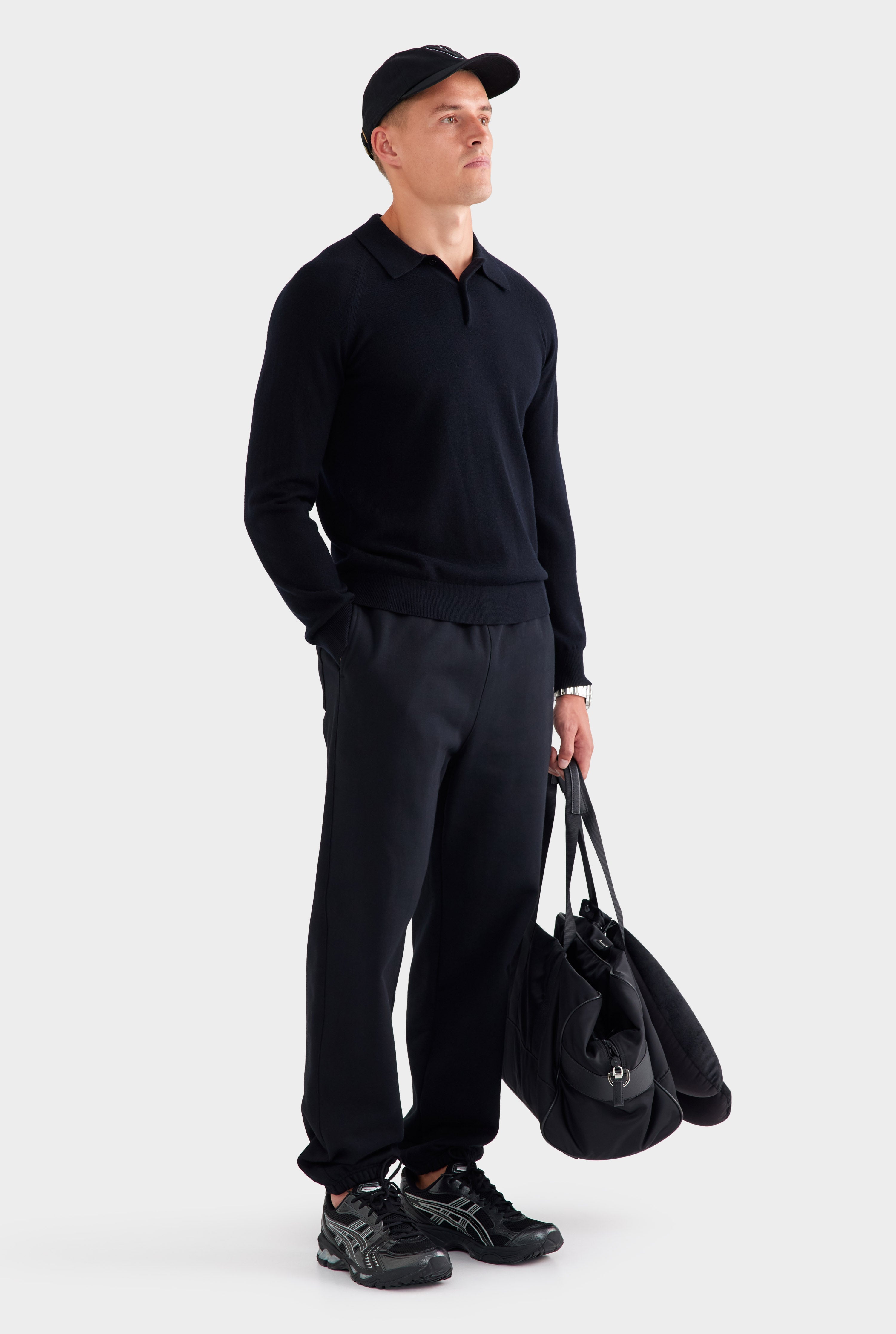 Merino Wool Knit Polo - Black