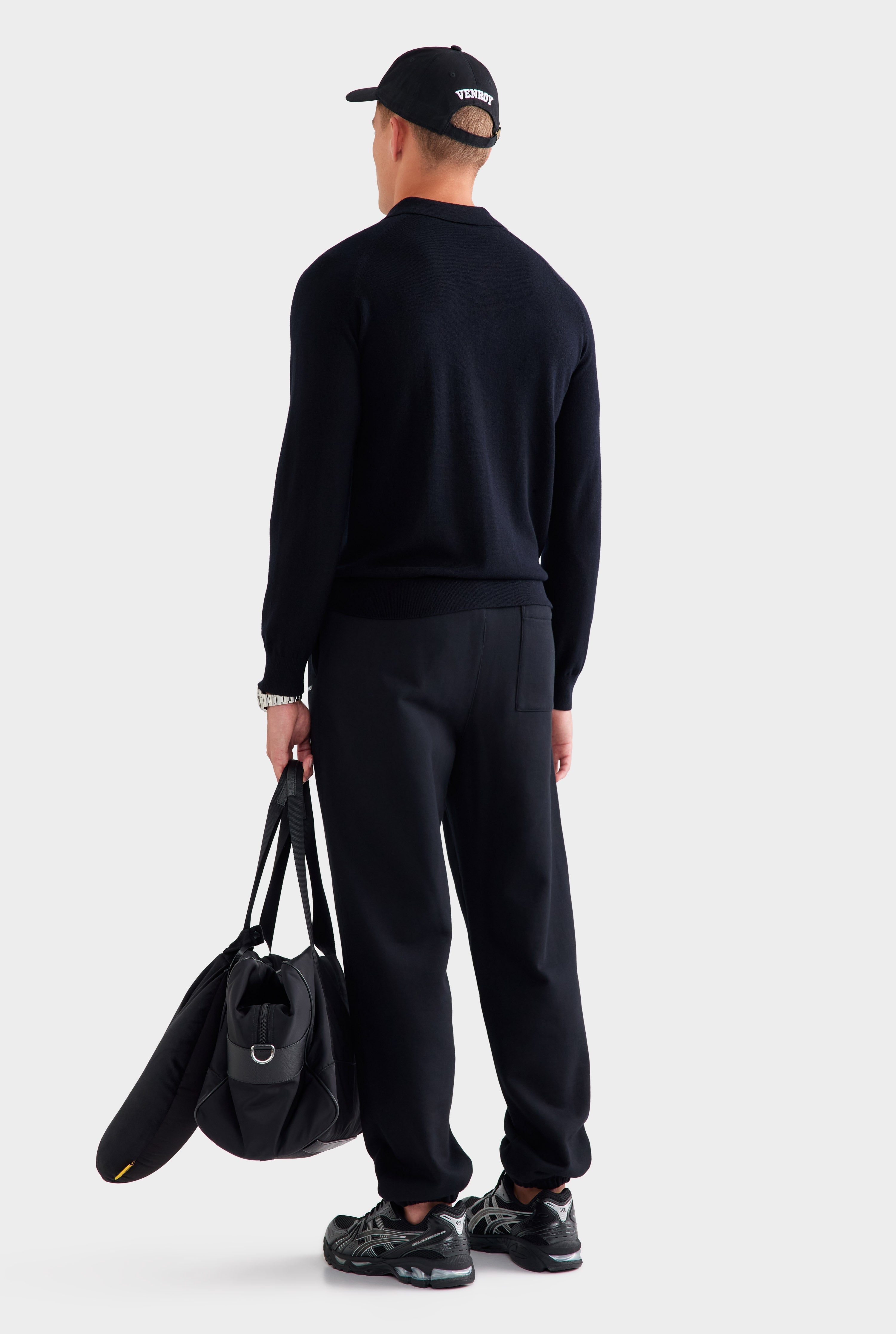 Merino Wool Knit Polo - Black