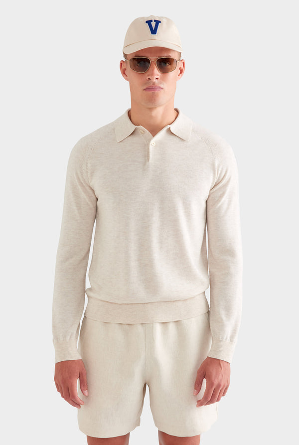 Merino Wool Knit Polo - Sand Marl