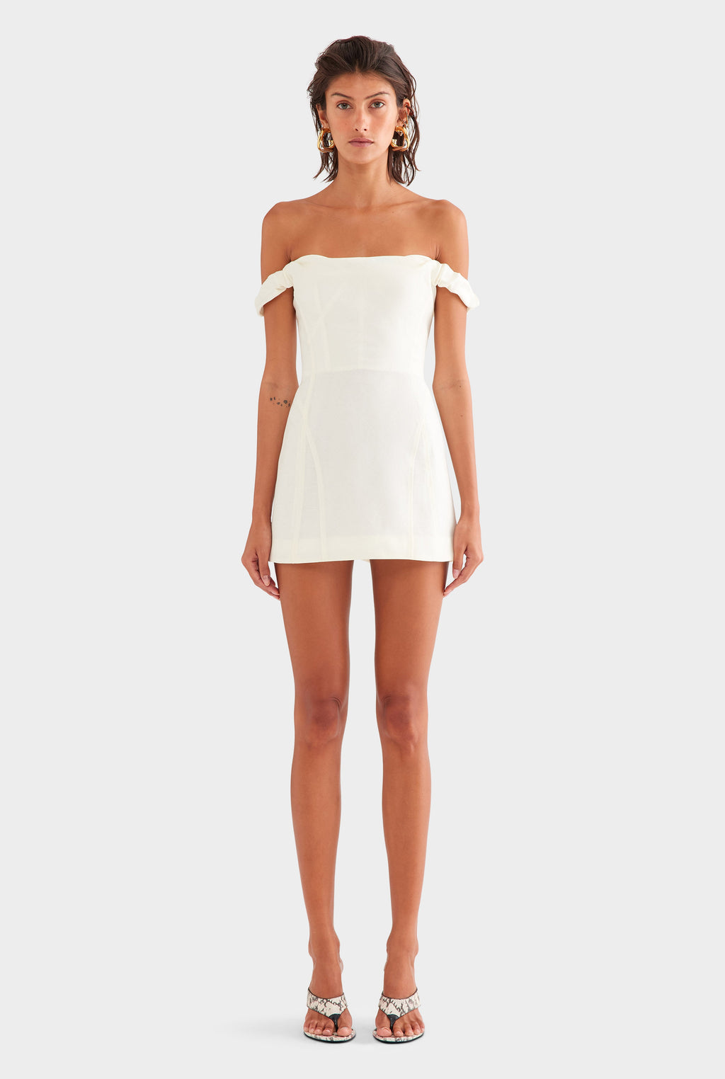 Wool Linen Corset Mini Dress - Off White