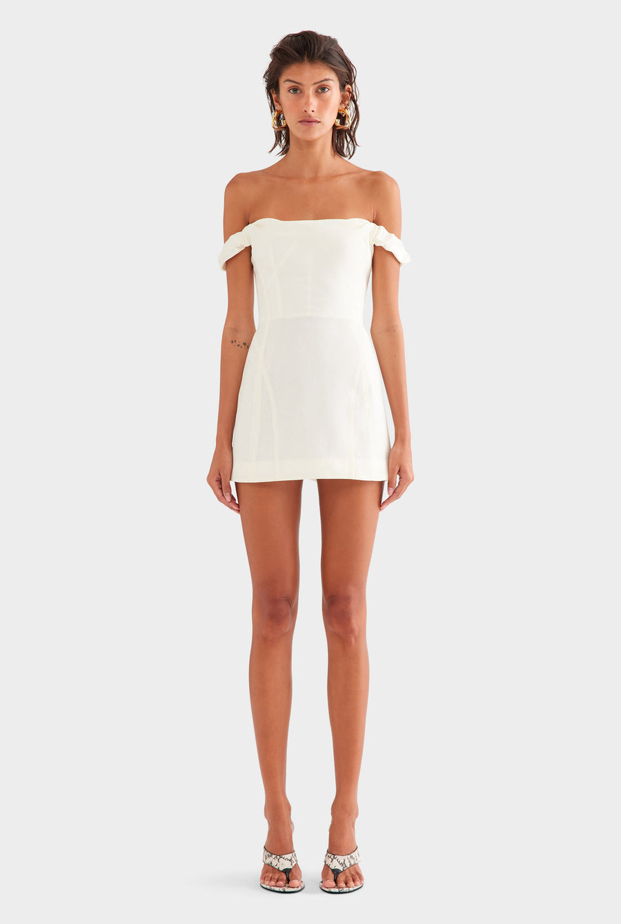 Wool Linen Corset Mini Dress - Off White