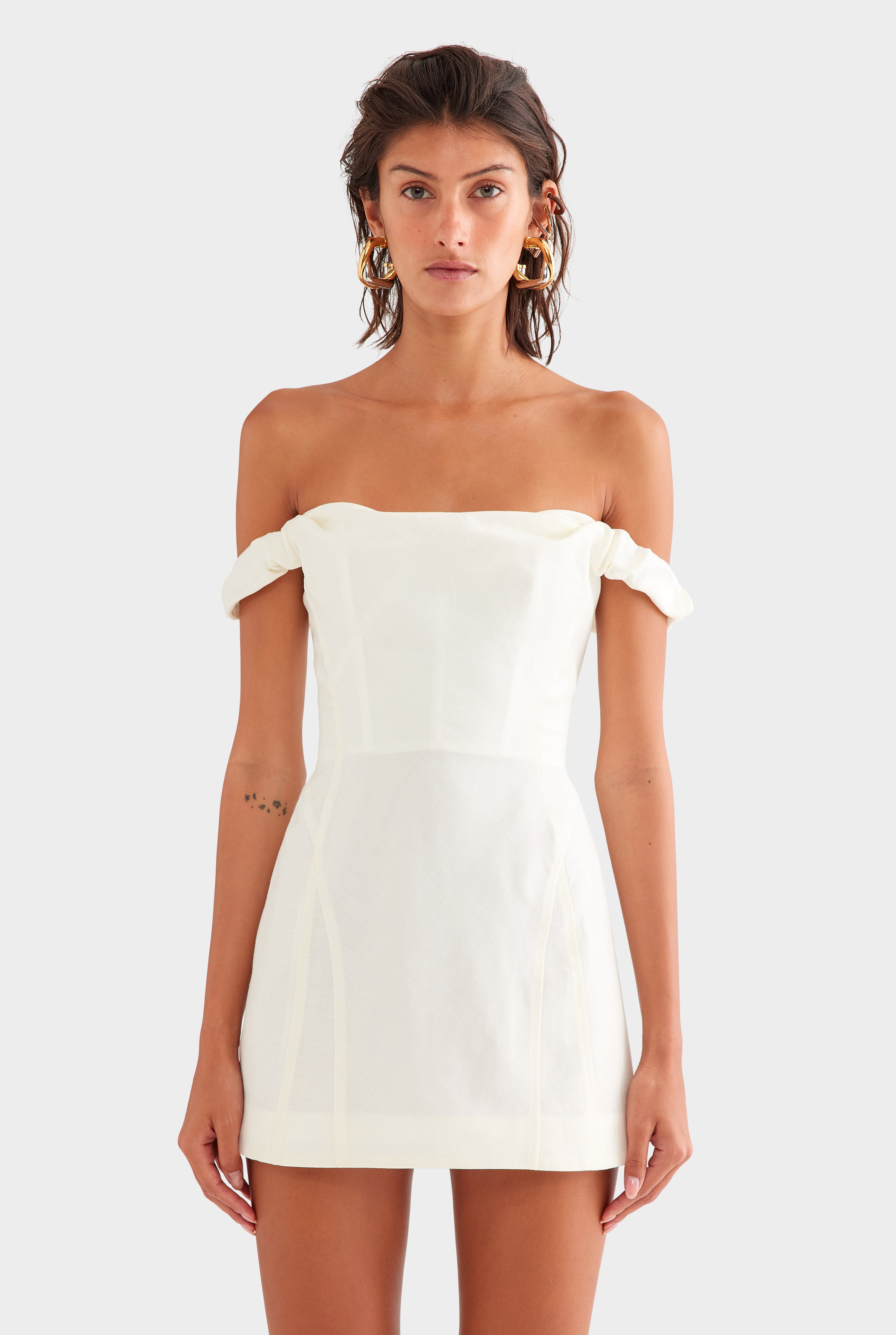 Wool Linen Corset Mini Dress - Off White