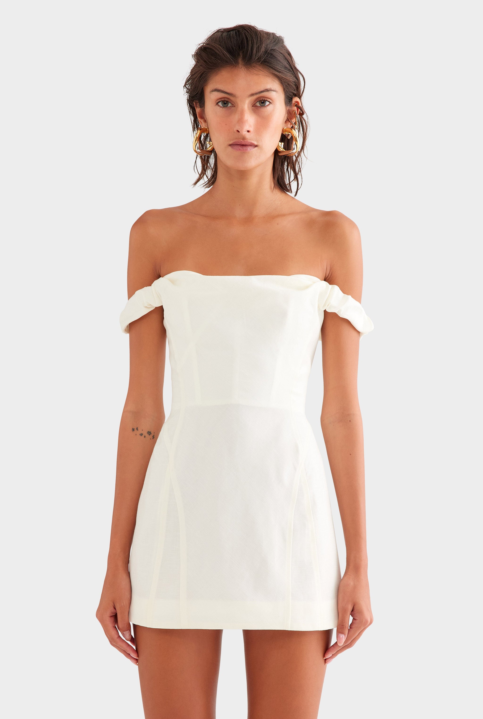 Wool Linen Corset Mini Dress - Off White