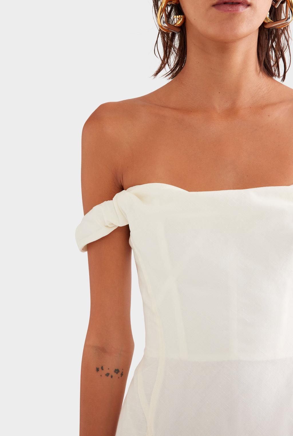 Wool Linen Corset Mini Dress - Off White