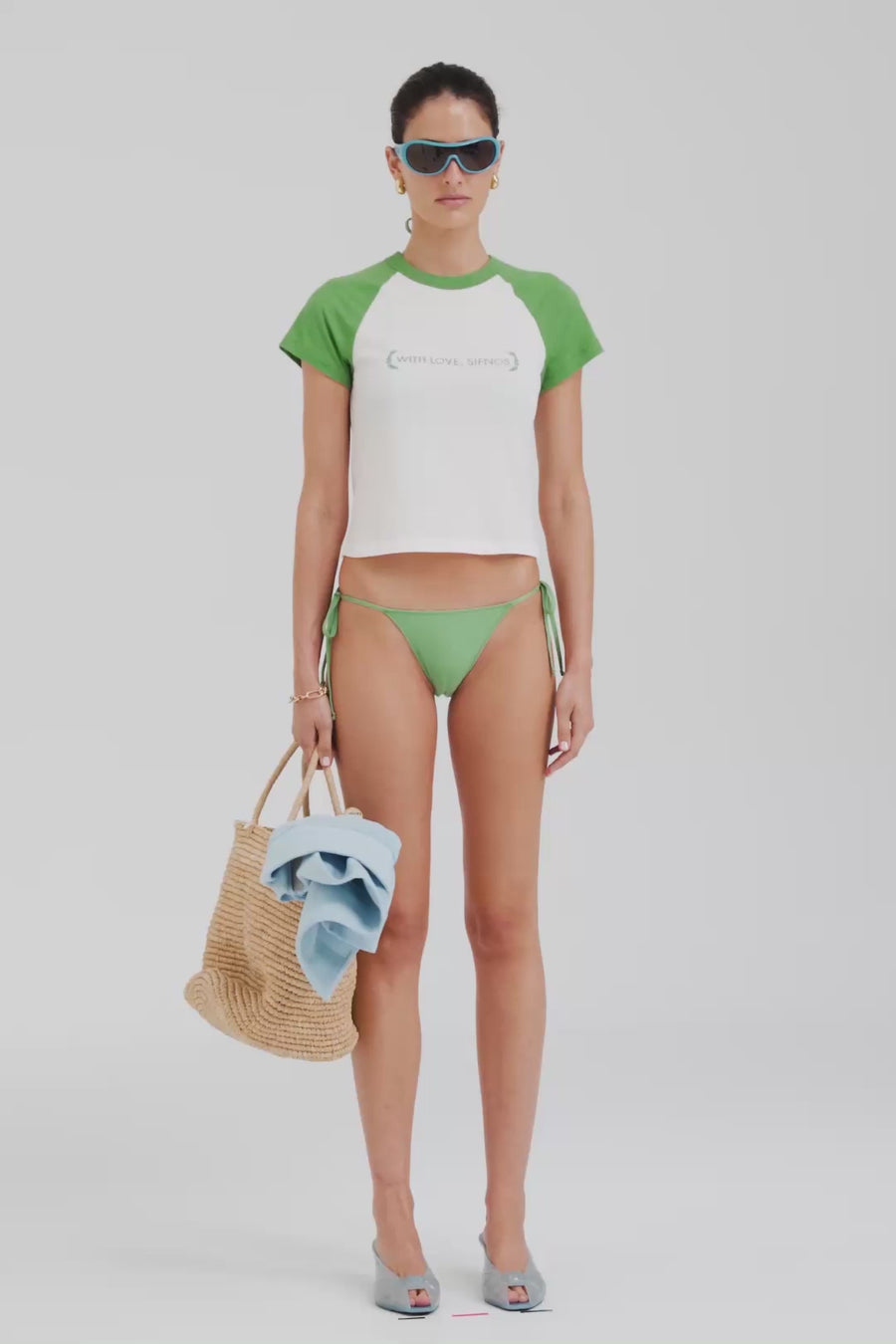 Venroy Lightweight Raglan Baby Tee - Off White/Ivy Green