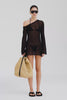 Venroy One Shoulder Open Knit Mini Dress - Black