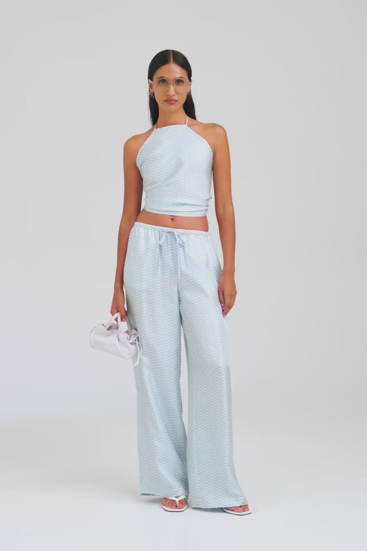 Relaxed Silk Drawstring Pant - Ice Blue/Silver V Monogram [[AU_MEDIA:gid://shopify/Video/27767281614935]]