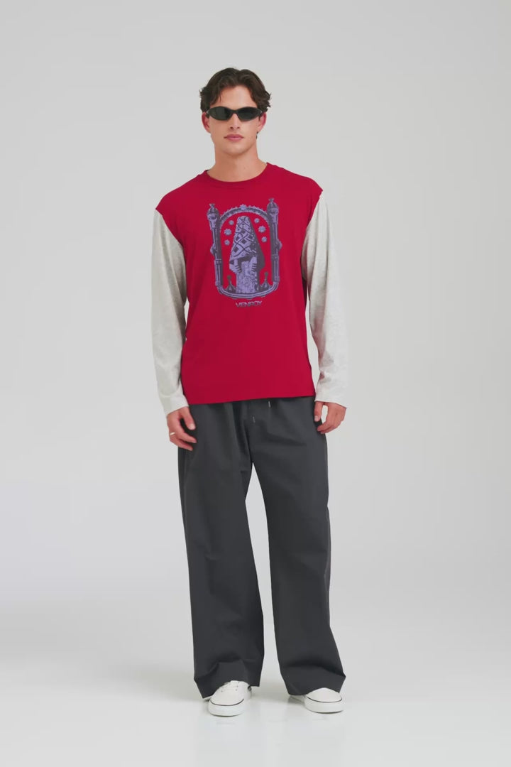 Lightweight Long Sleeve T-Shirt - Grey Marl/Sangria [[AU_MEDIA:gid://shopify/Video/27965631561815]]