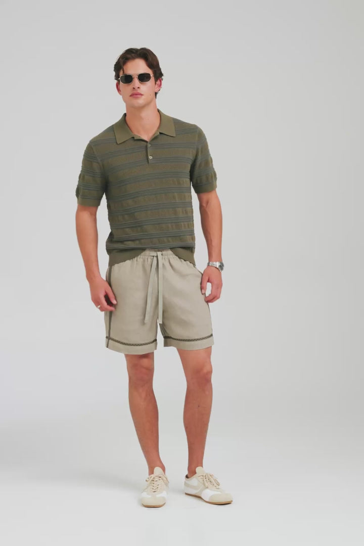 Woven Tape Linen Lounge Short - Olive Taupe [[AU_MEDIA:gid://shopify/Video/27965646372951]]